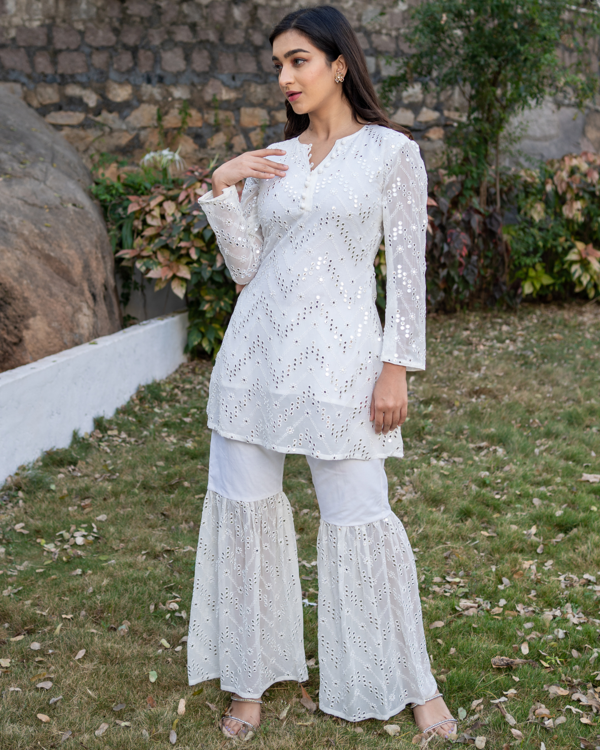 Buy Akanksha Mago Embellished Top & Sharara Pants Set | Off-White Color  Women | AJIO LUXE