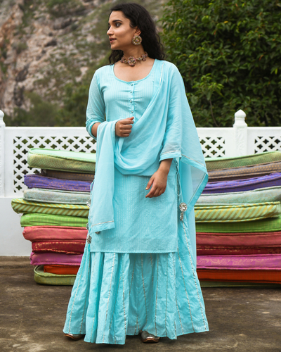 Sky blue kurta-skirt set - set of three by Gulaal | The Secret Label