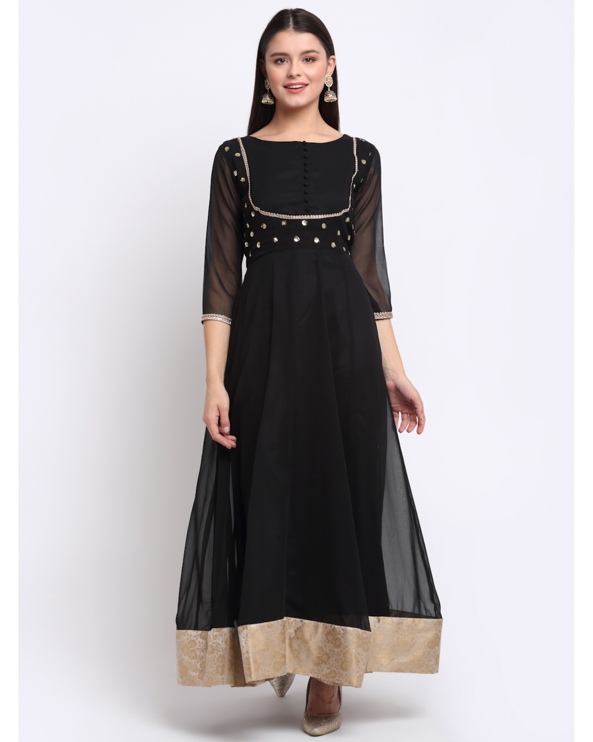 Bold black georgette anarkali by Anokherang | The Secret Label