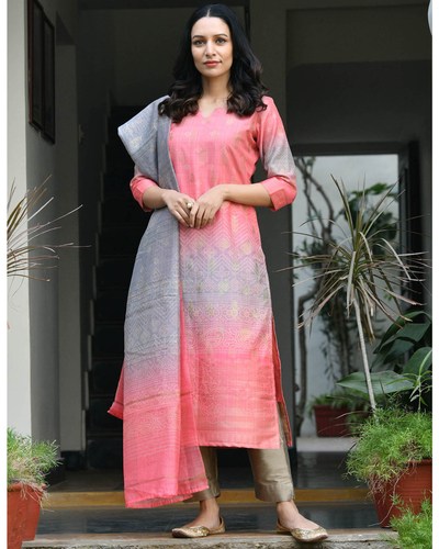 Pink shaded bandhej set - set of three by Prints Valley | The Secret Label