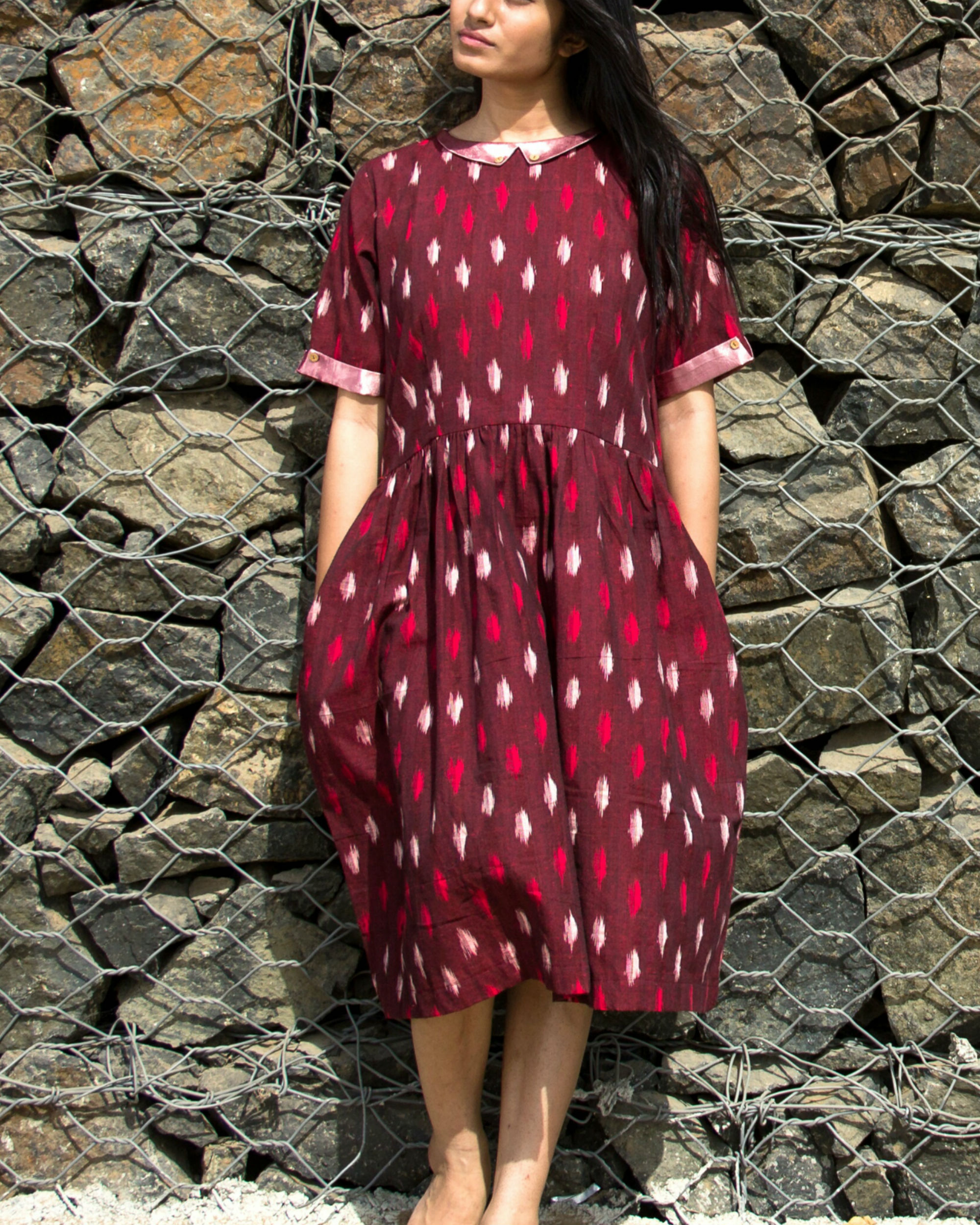 Maroon ikat dress by Alterego | The Secret Label