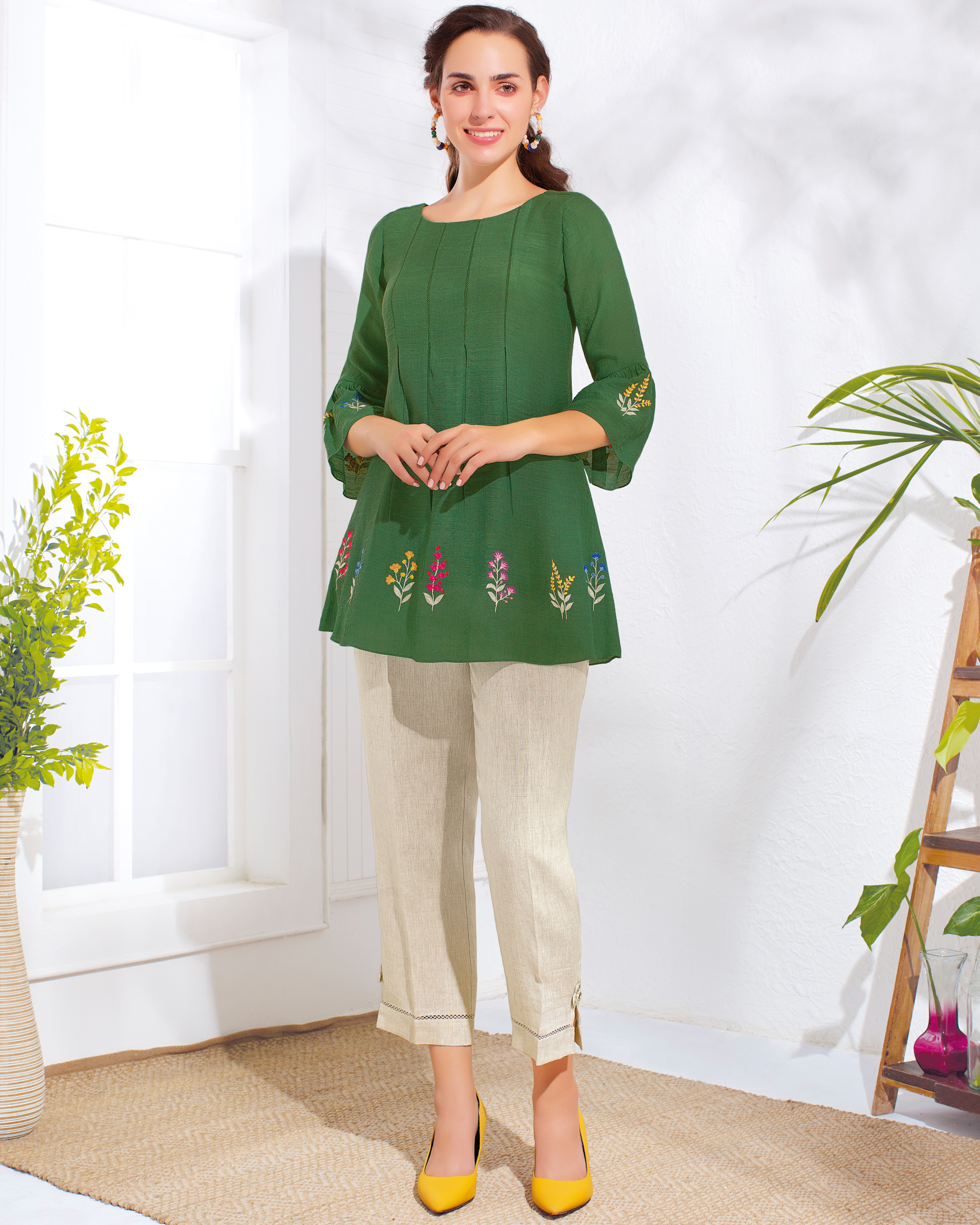 Green embroidered top