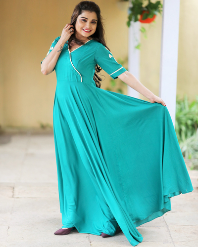 Turquoise blue angrakha dress by Shreetatvam | The Secret Label