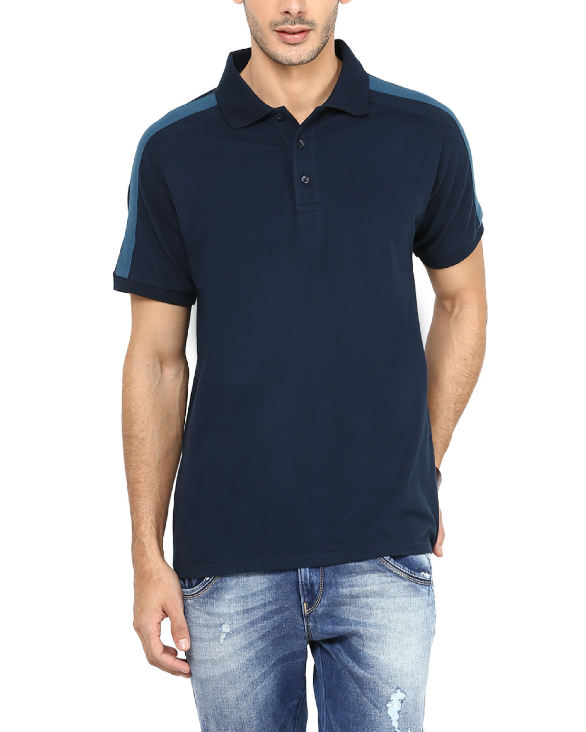 Navy pique polo by POST FOLD | The Secret Label