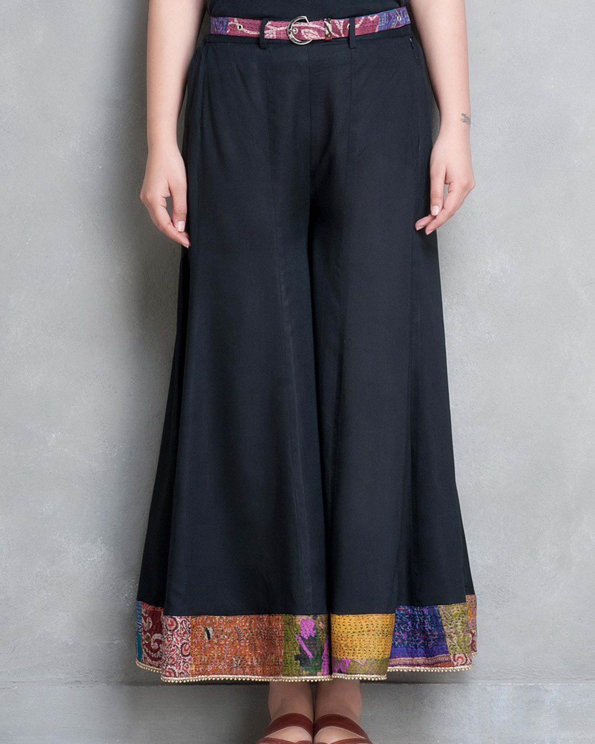 Buy JANASYA Black Solid Pure Cotton Women's Palazzo Pants | Shoppers Stop
