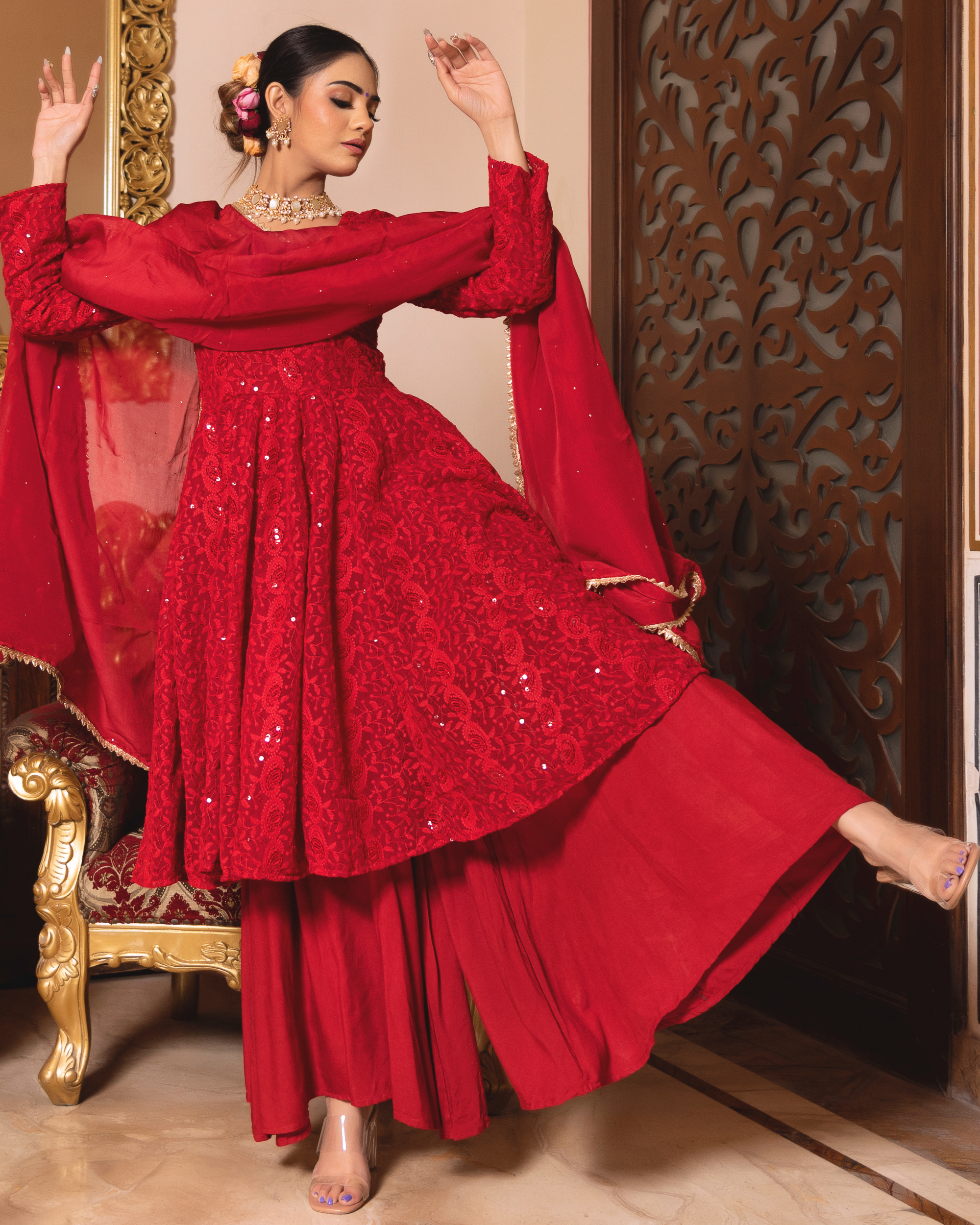 Buy online Red Kurta Sharara Set With Dupatta from ethnic wear for Women by  Vidraa Western Store for ₹2499 at 50% off | 2024 Limeroad.com