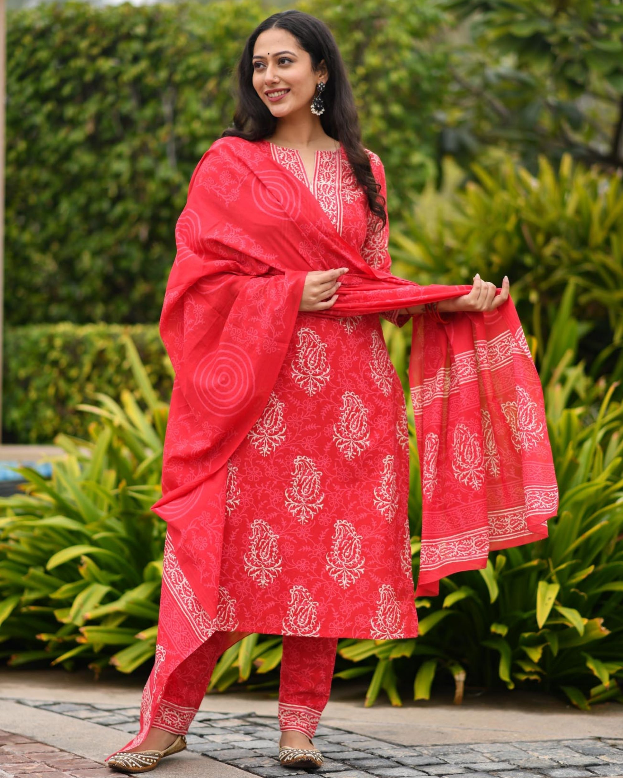 Pink Floral print Stitched Cotton suit with cotton dupatta | Kiran's  Boutique