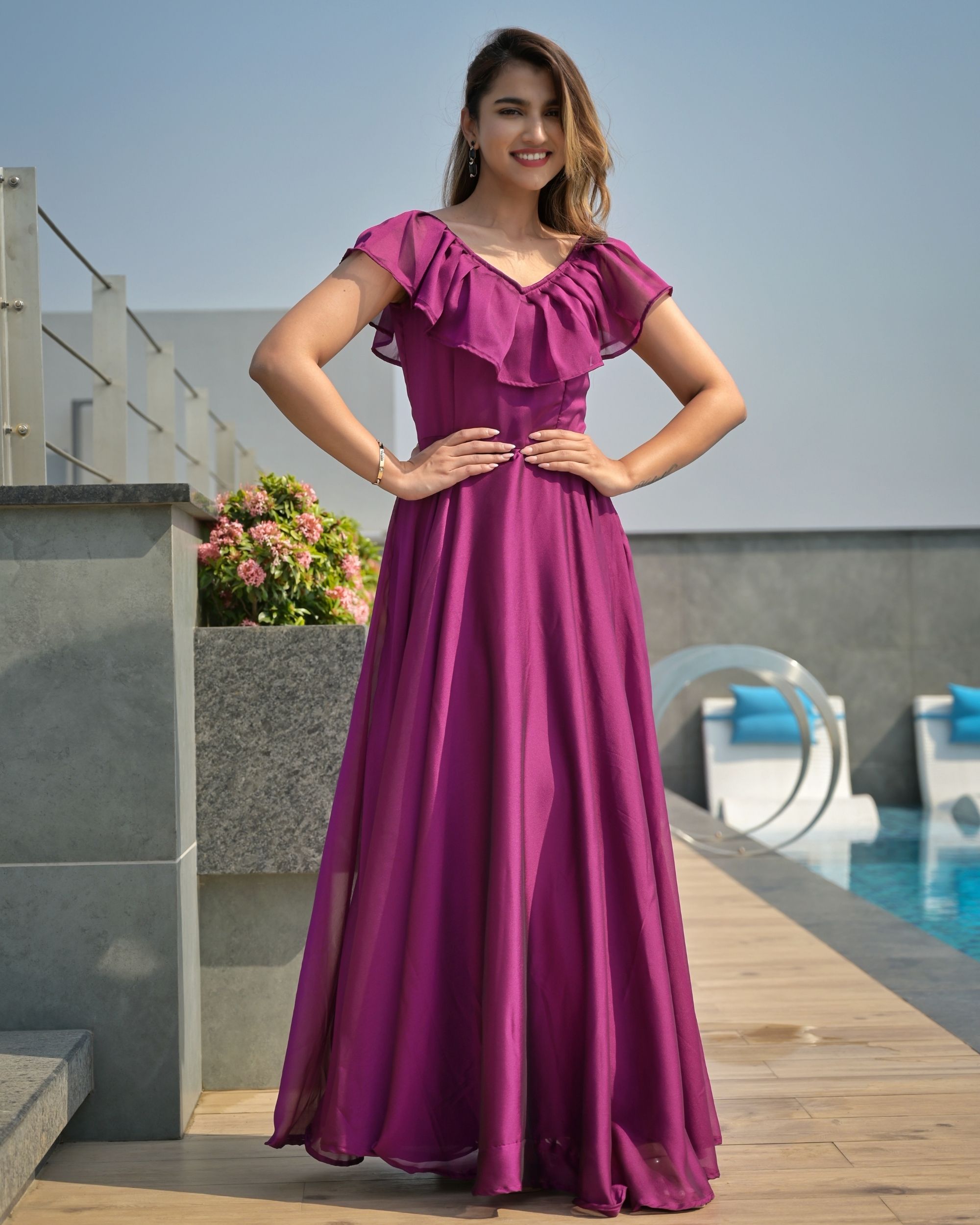 Flowy violet georgette anarkali dress