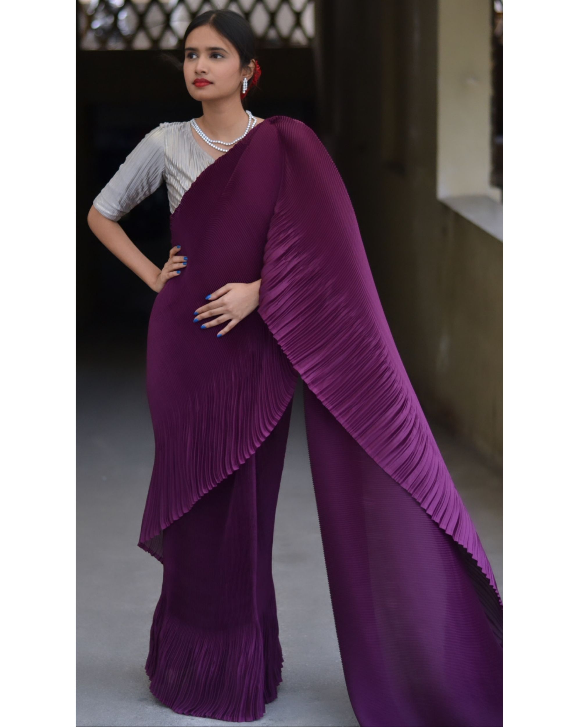 Dual Tone Purple Black Sari Fabric