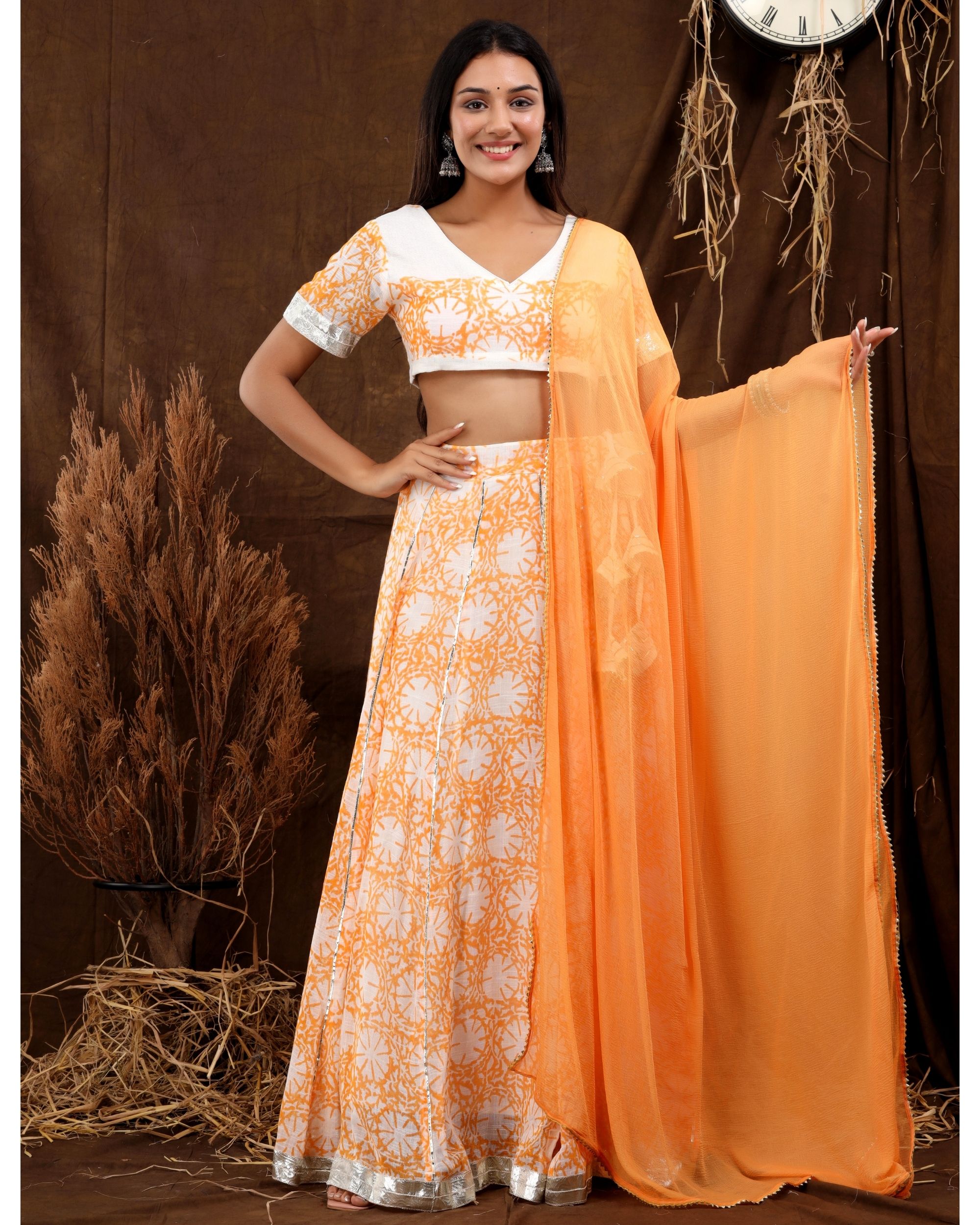 Buy Neel Art Womens Silk Georgette Fabric Lehenga Choli Set - Orange With  Dupatta. Online at Best Prices in India - JioMart.