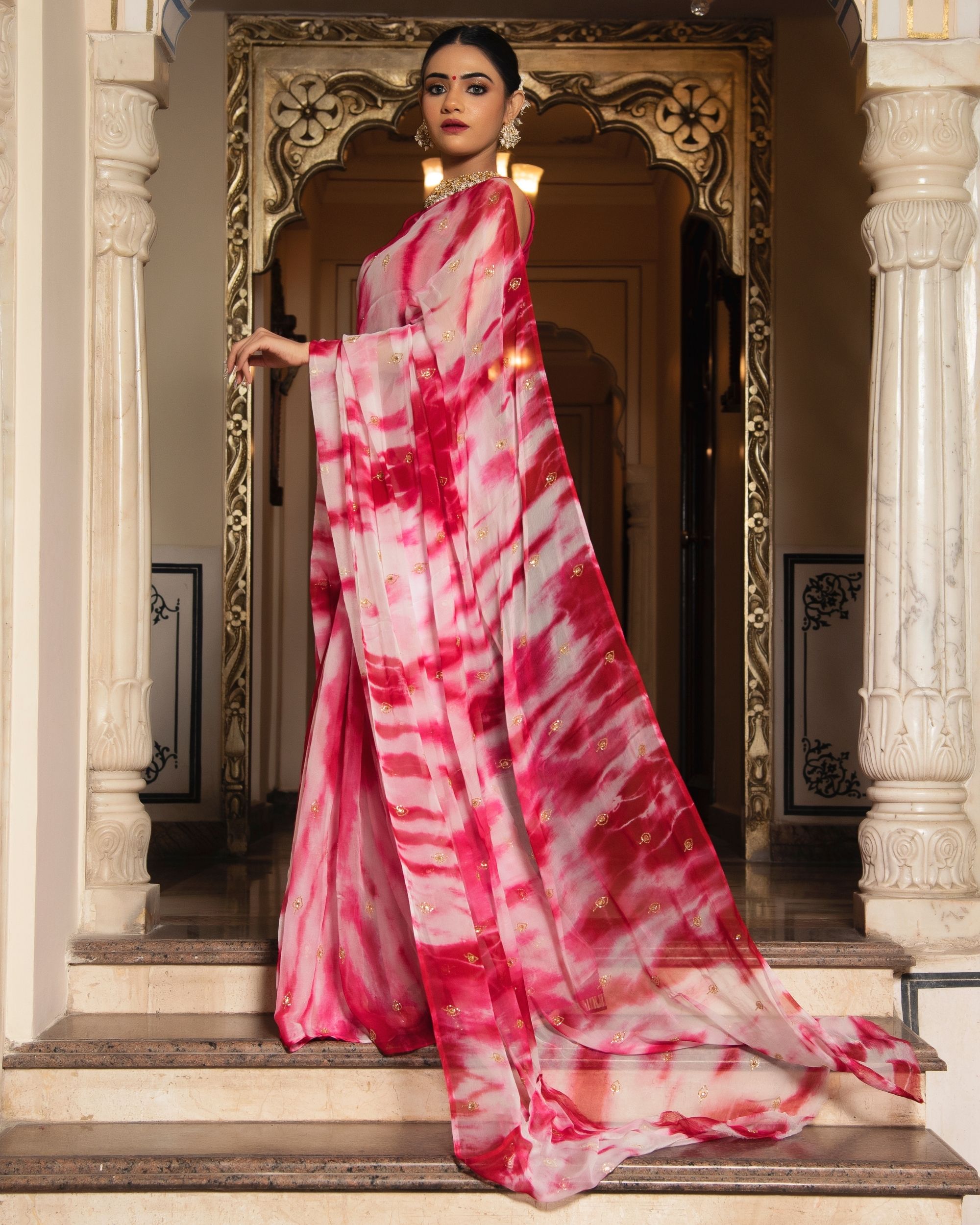 Hot Pink Tie Dye Stitched Saree – Ethereal Outfitters