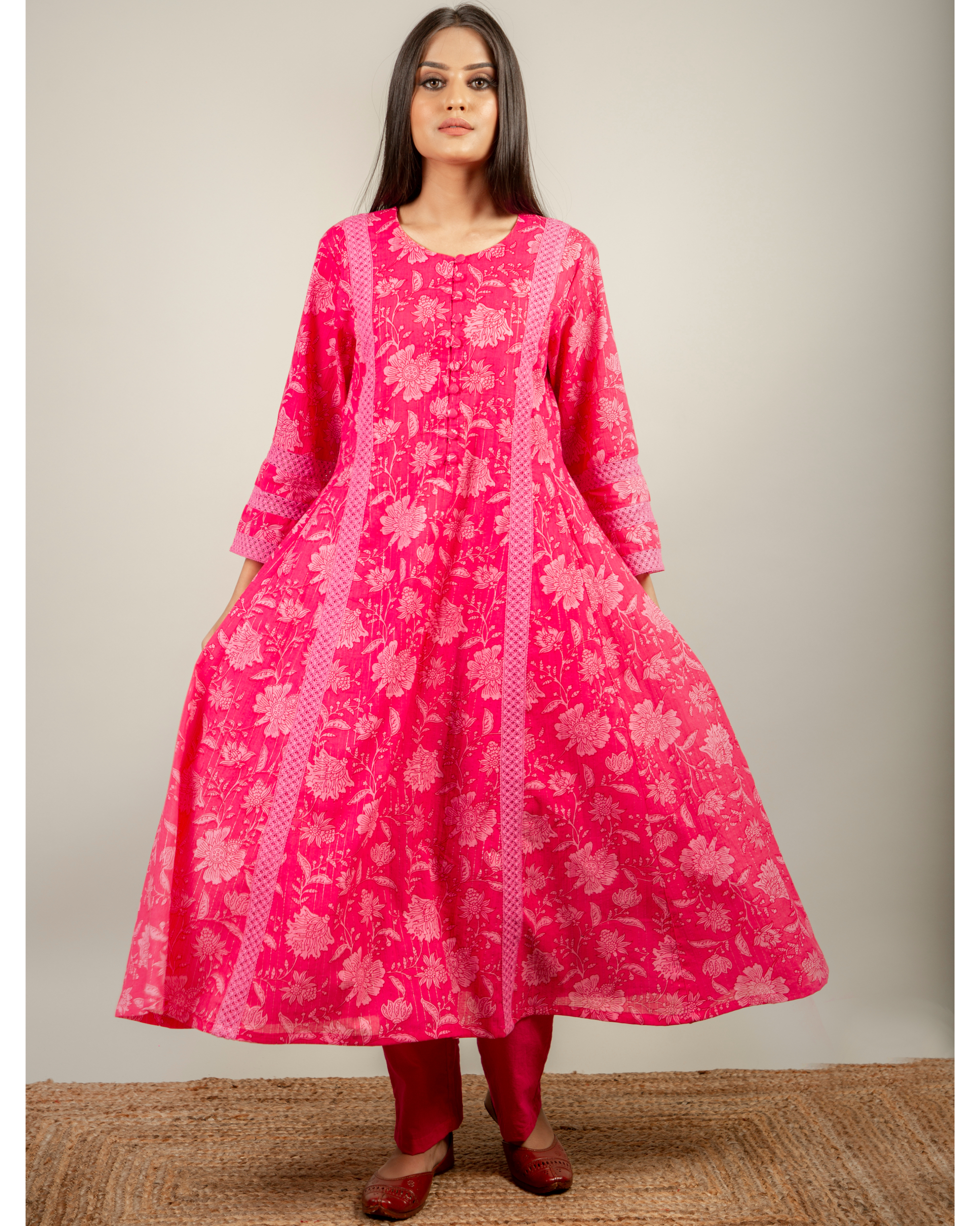 Buy Pink Cotton Kurta- Slim Pants Set Online - W for Woman