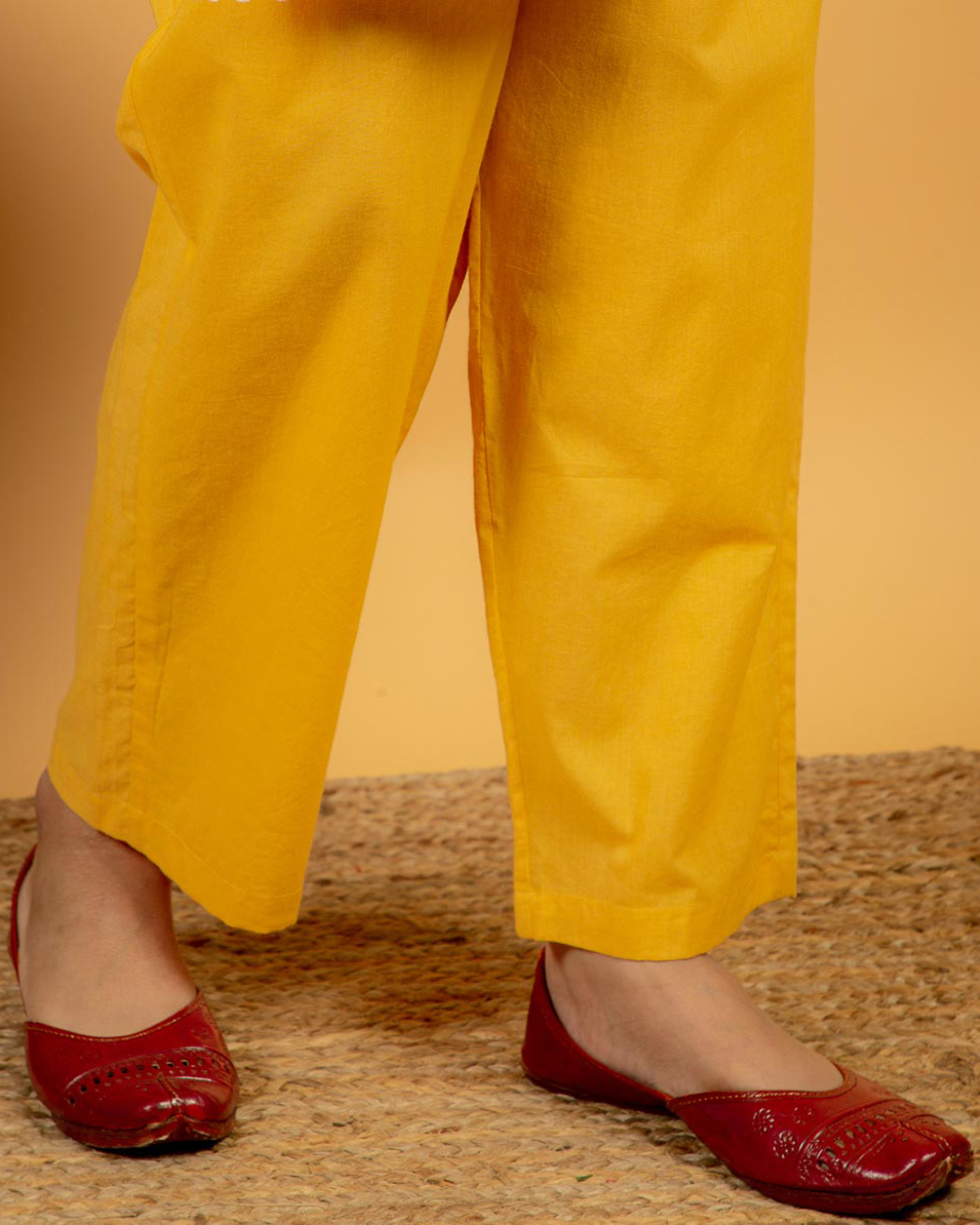 Yellow straight cotton pant