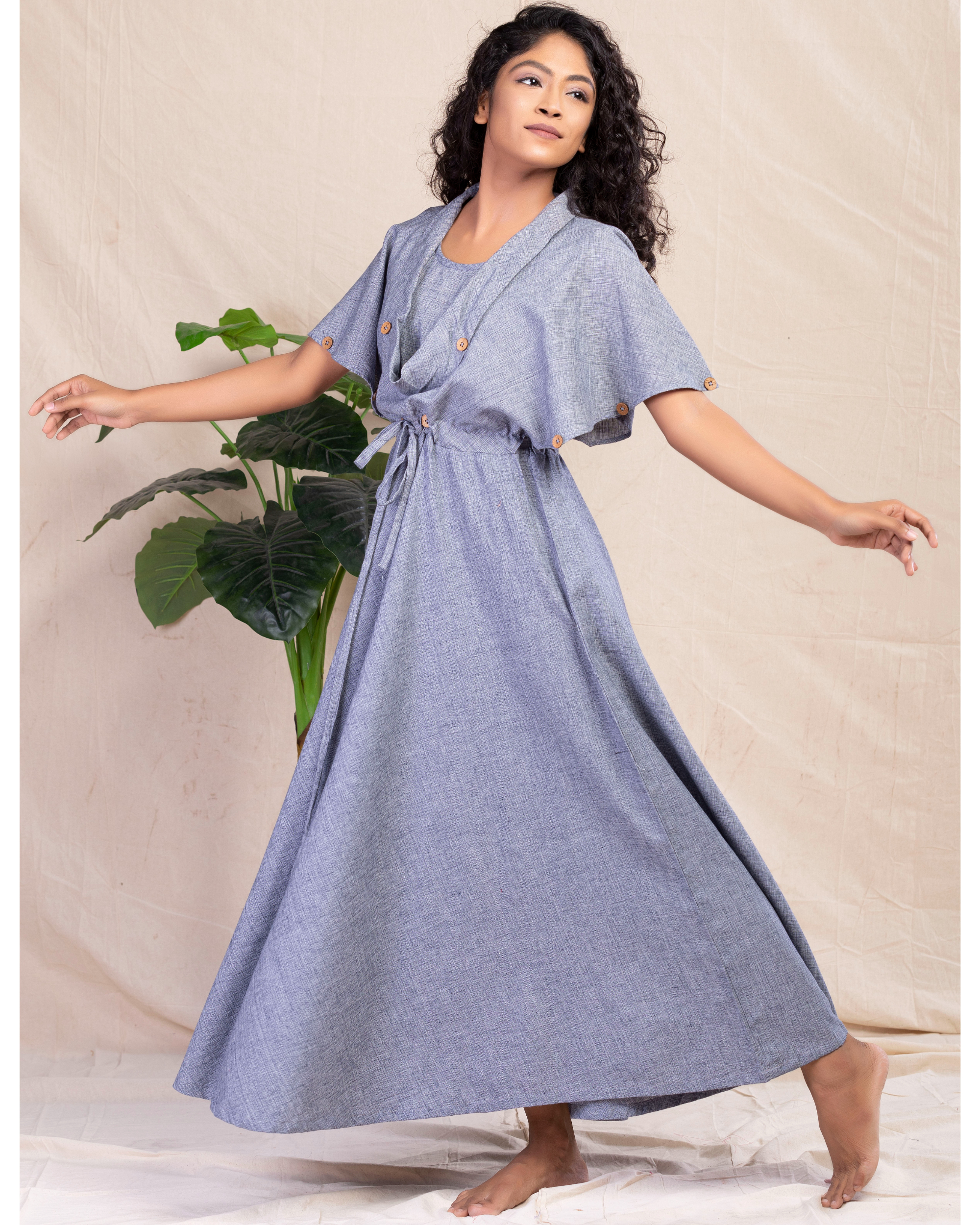 Women Blue Off Shoulder Tiered Maxi Dress