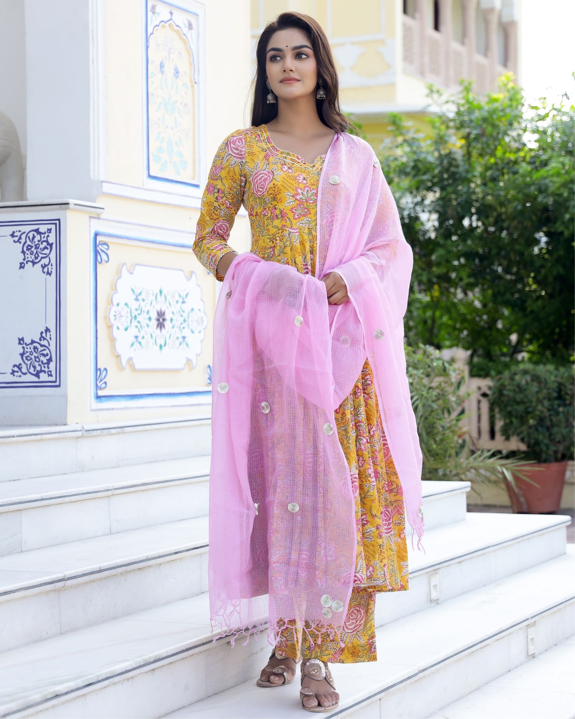 Hand Cotton and handloom silk Light pink Eid Salwar Kameez with Dupatta -  SK14518