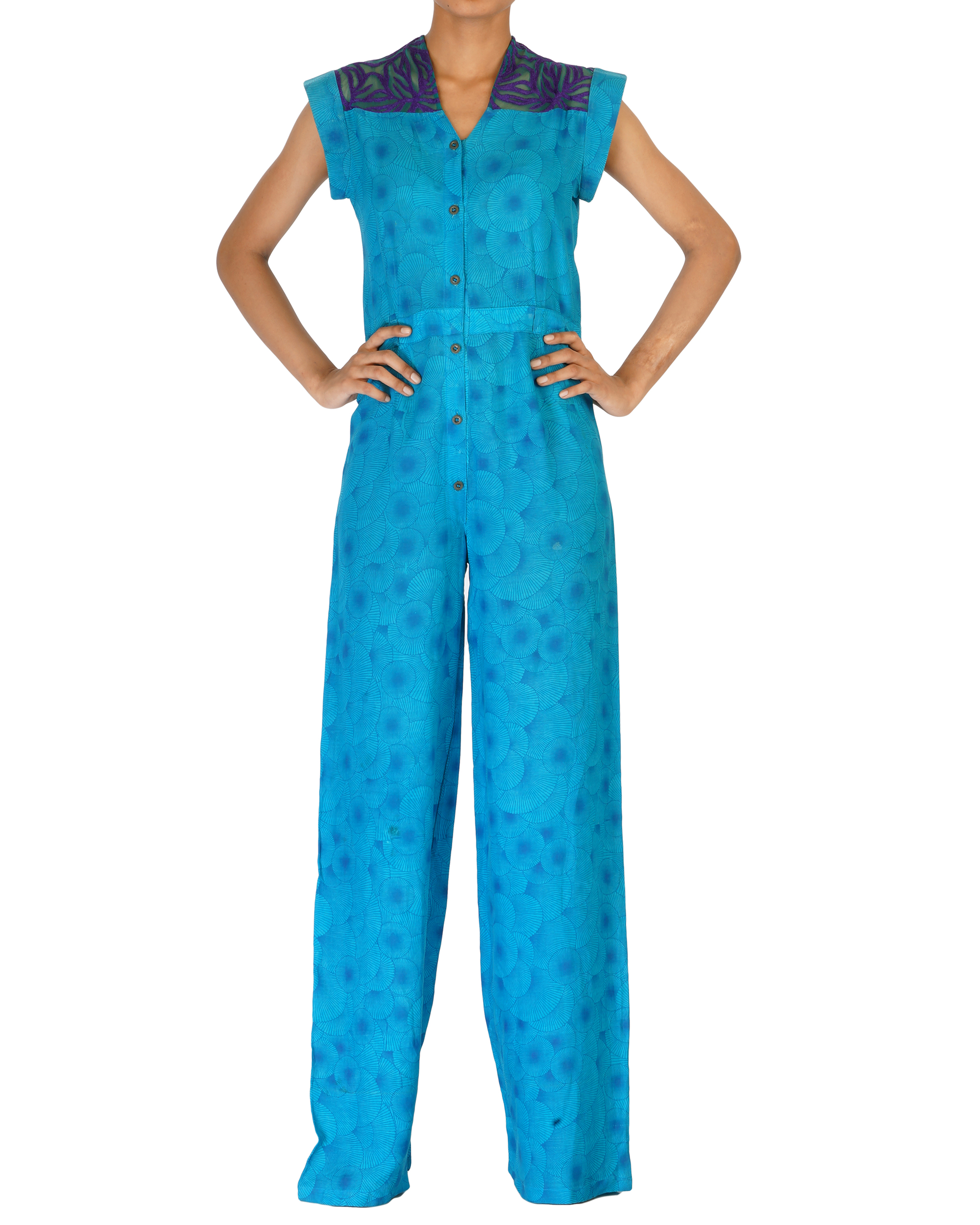 Blue printed jumpsuit by Abhishek Dutta The Secret Label