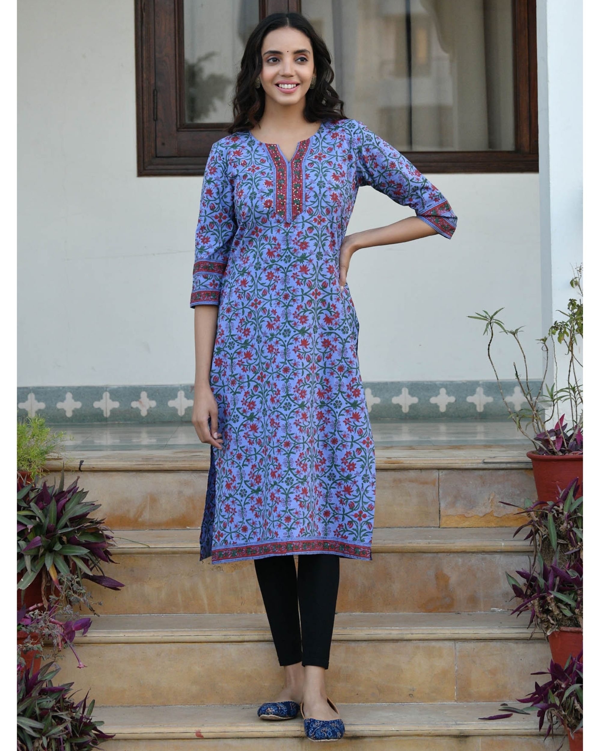 Purple and red floral printed straight kurta by Prints Valley | The ...