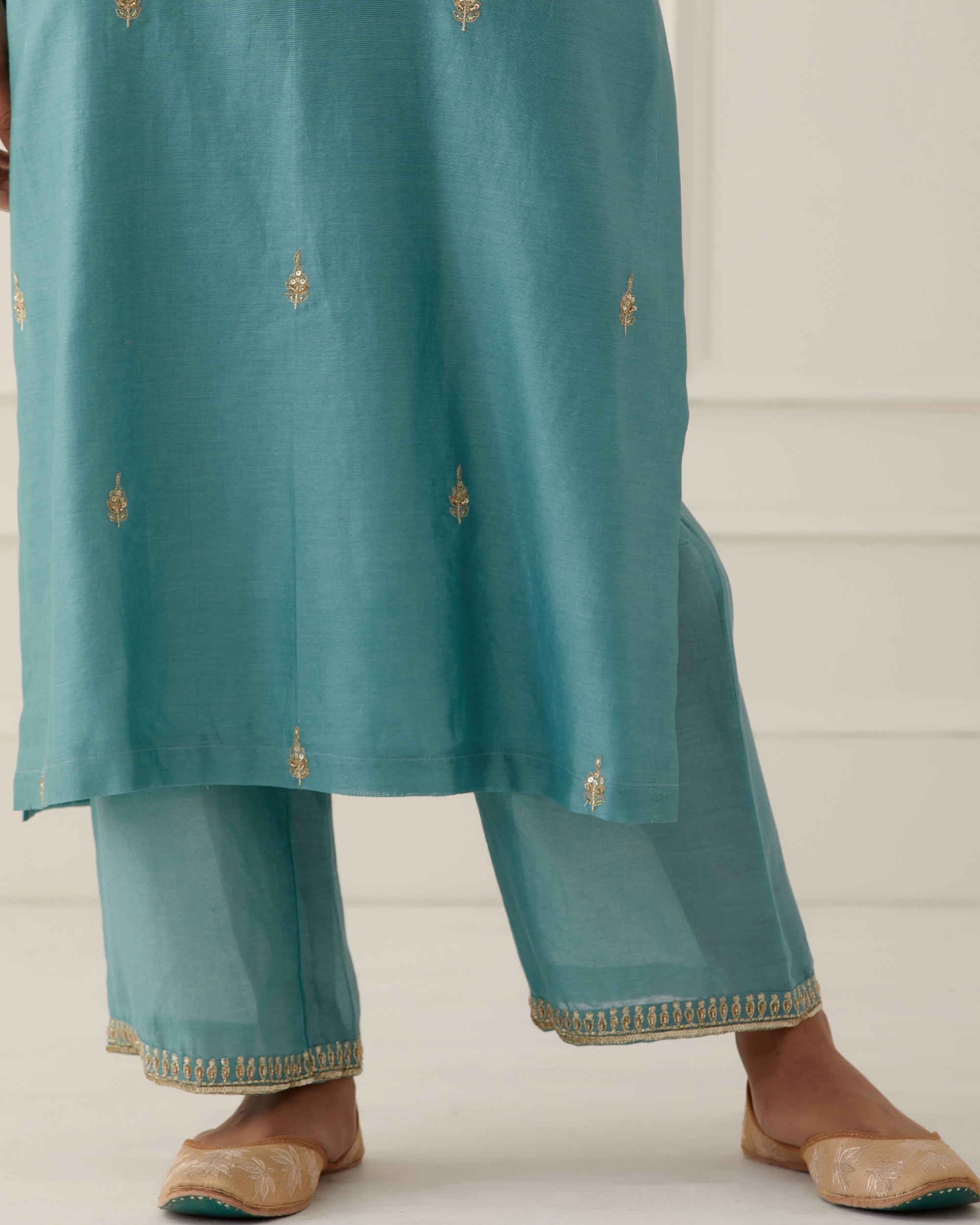 Sky blue embroidered palazzo