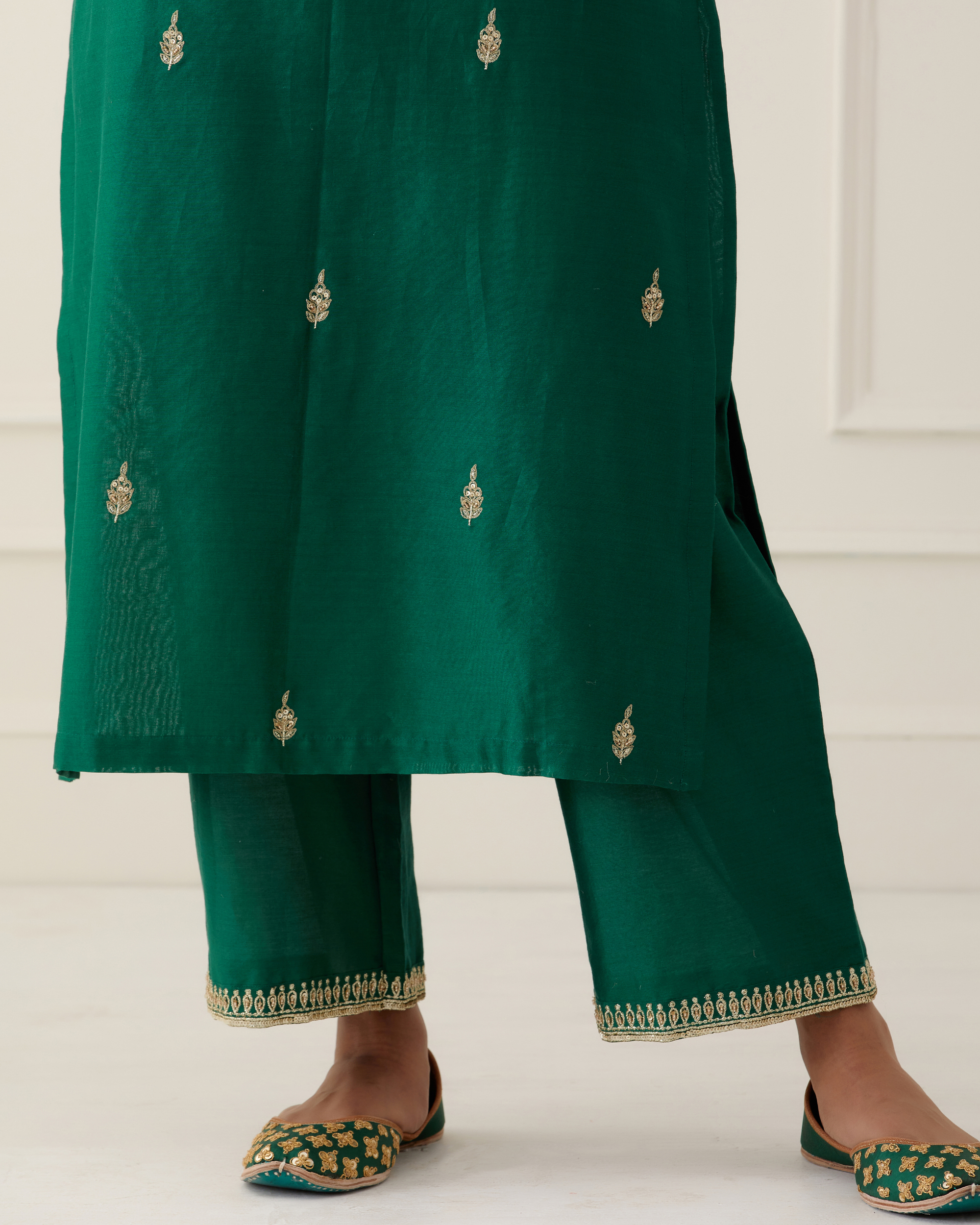 Bottle green embroidered palazzo