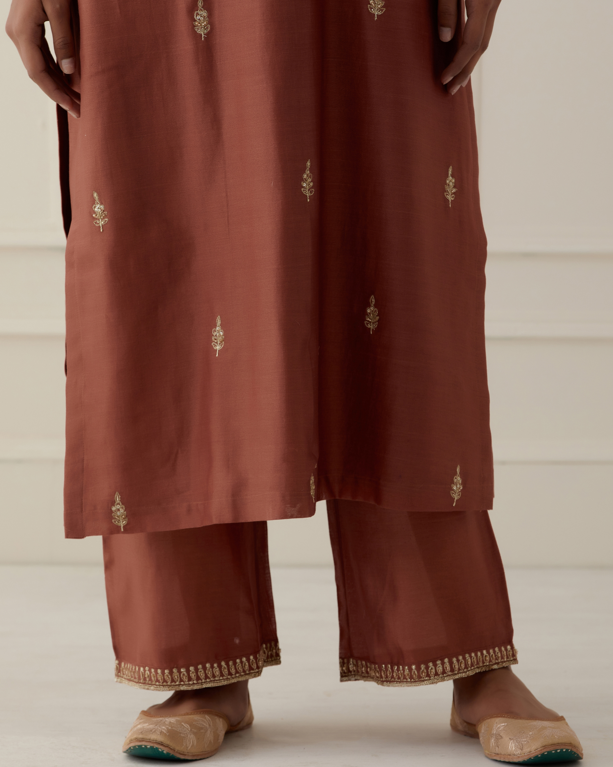 Rusty brown embroidered palazzo