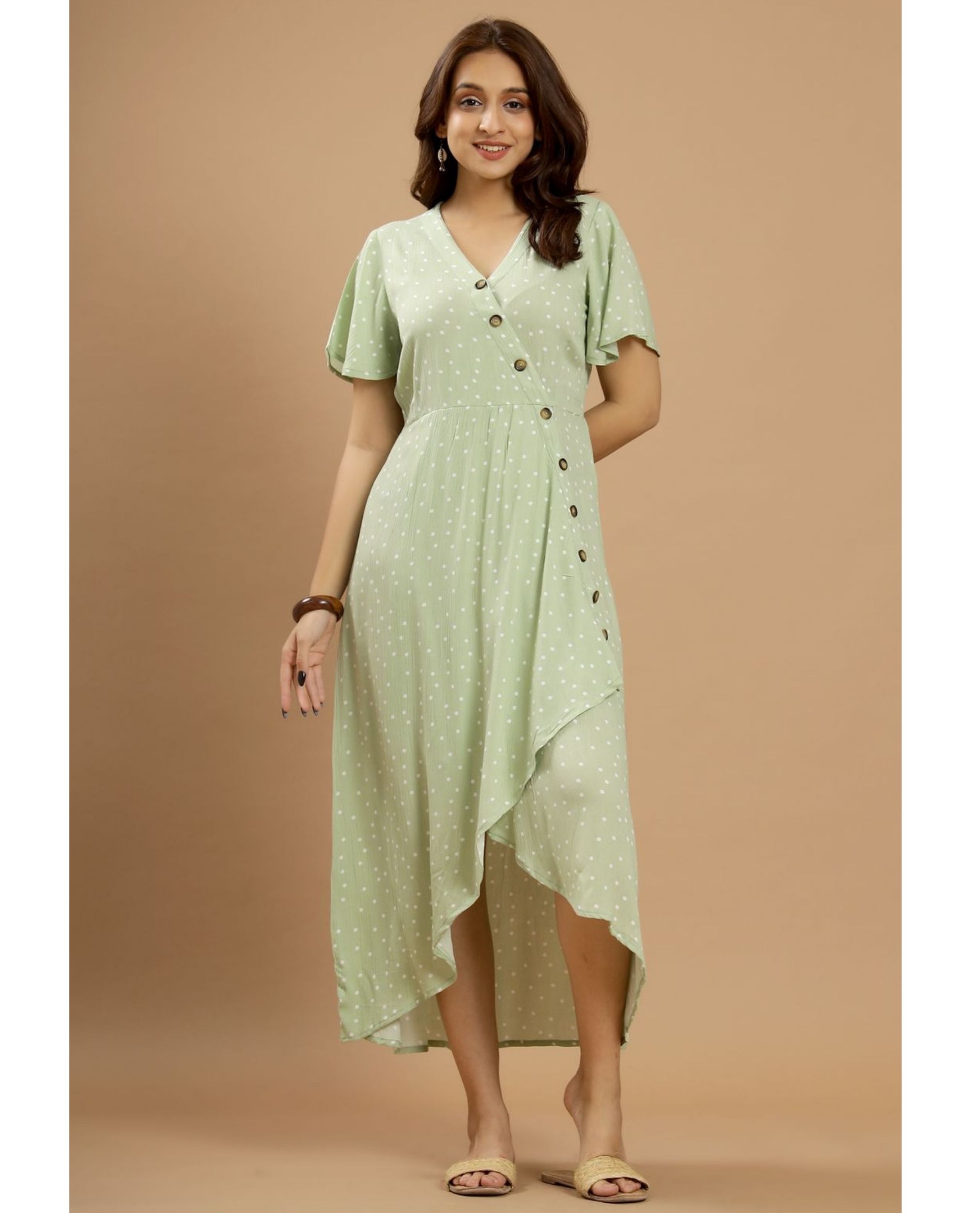 Pastel green polka midi dress by Autumn Lane The Secret Label