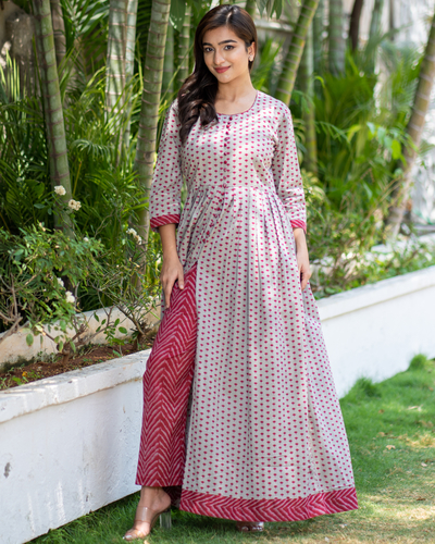 Grey cotton printed kurta with pants - set of two by The Weave Story ...