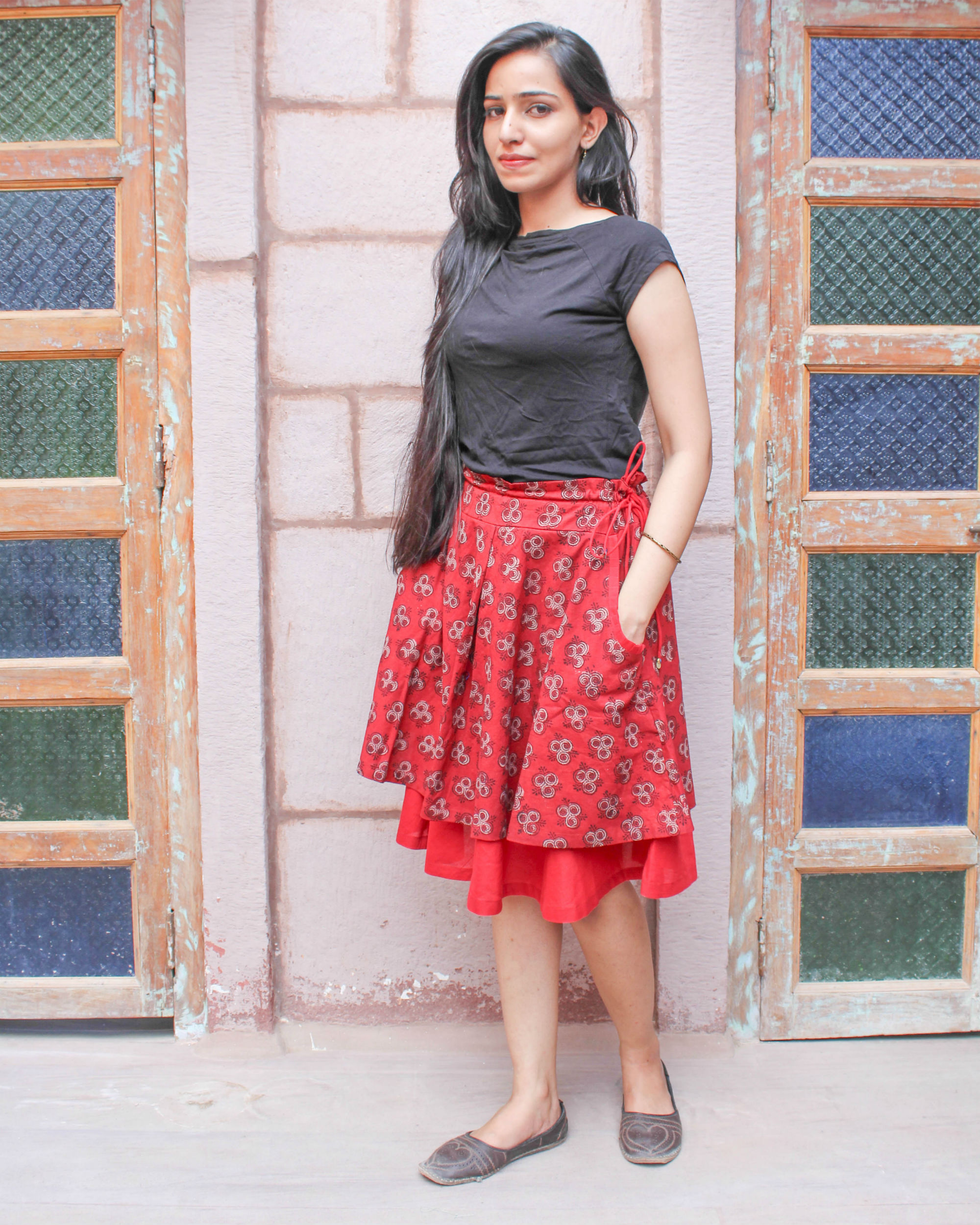 Red double layered skirt
