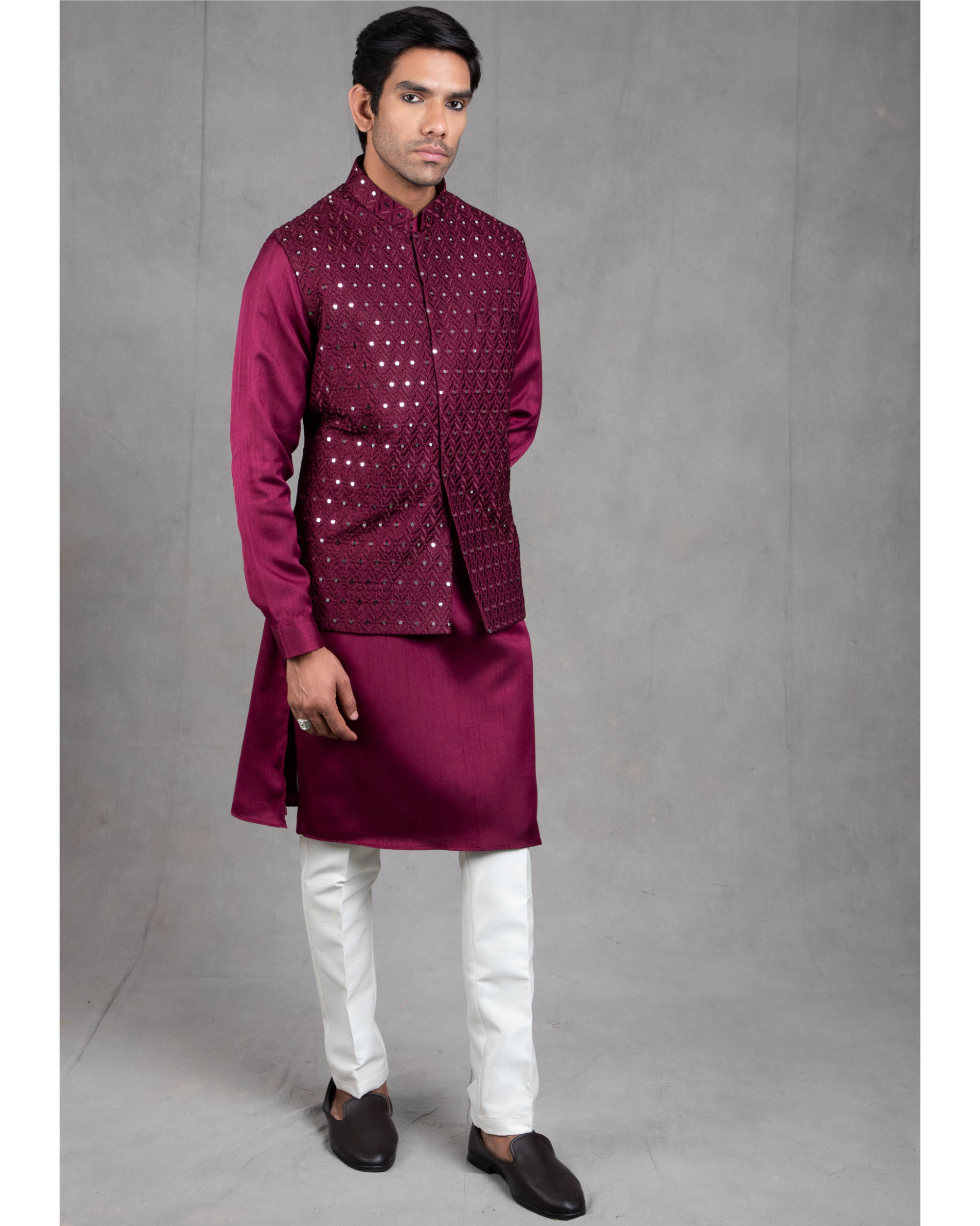 Buy Hangup Wine Sleeveless Nehru Jacket for Men Online @ Tata CLiQ