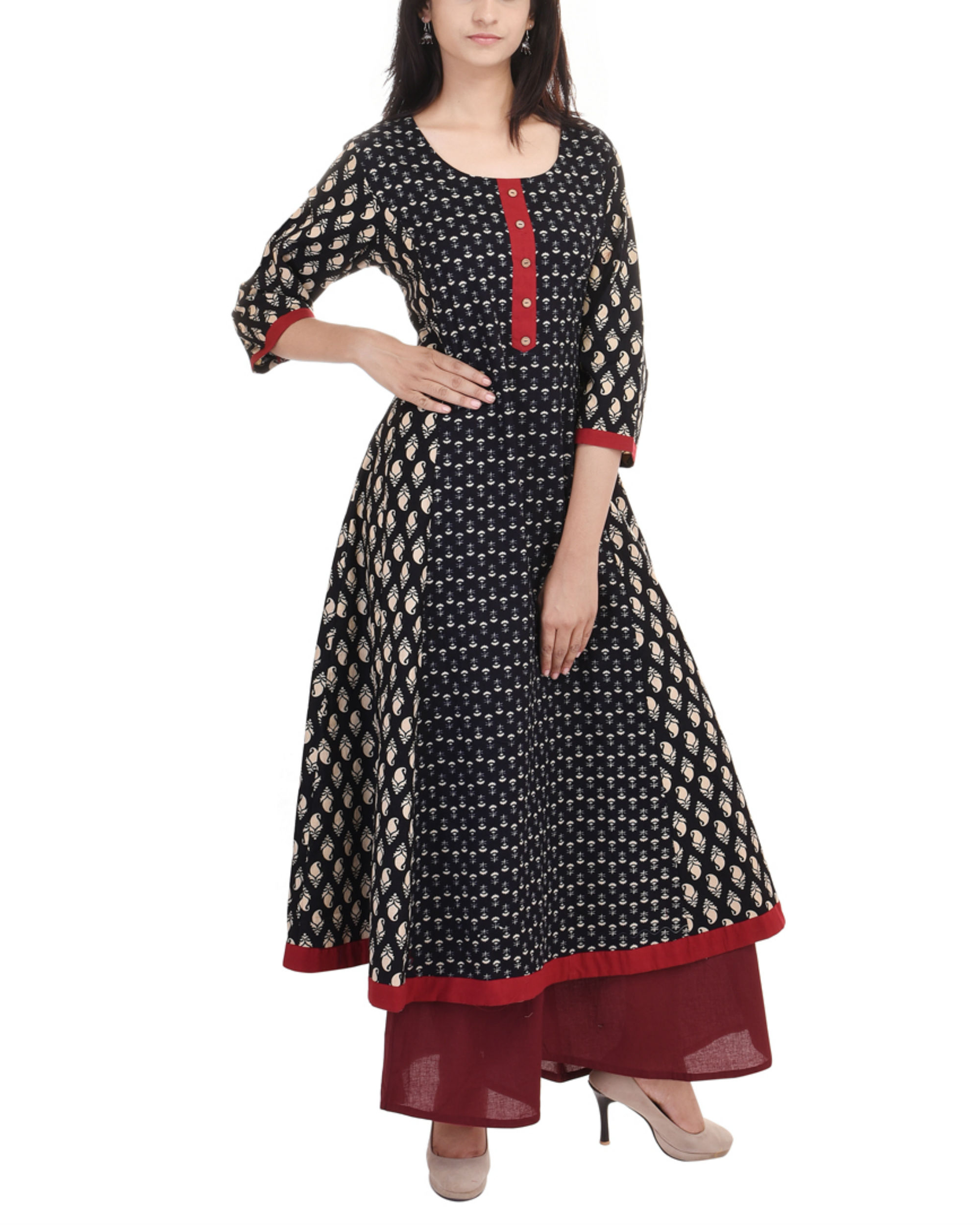 Black kairi anarkali kurta by Jaipuriya | The Secret Label