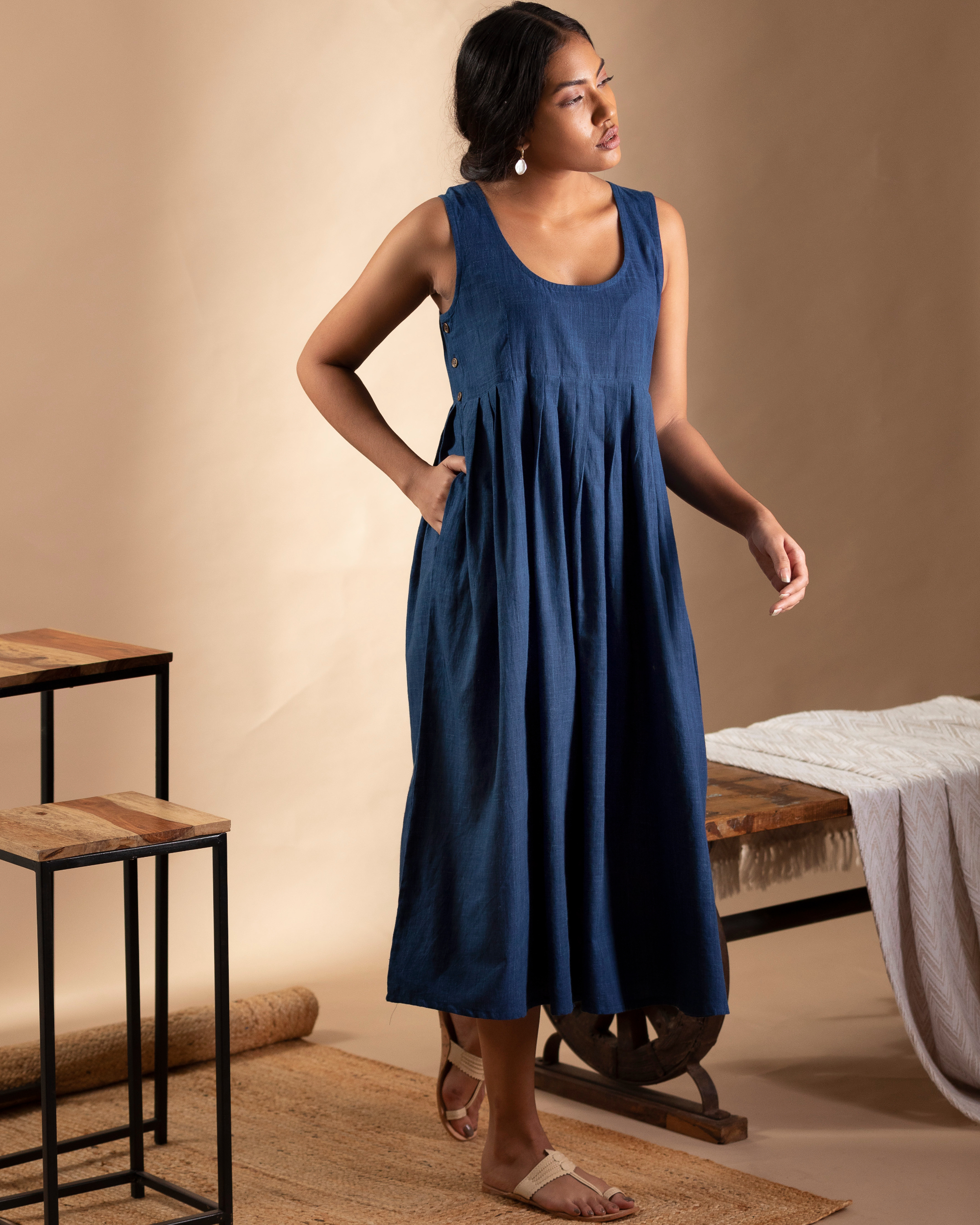 Buy Ink Blue Draped Dress by AMIT AGGARWAL at Ogaan Online Shopping Site