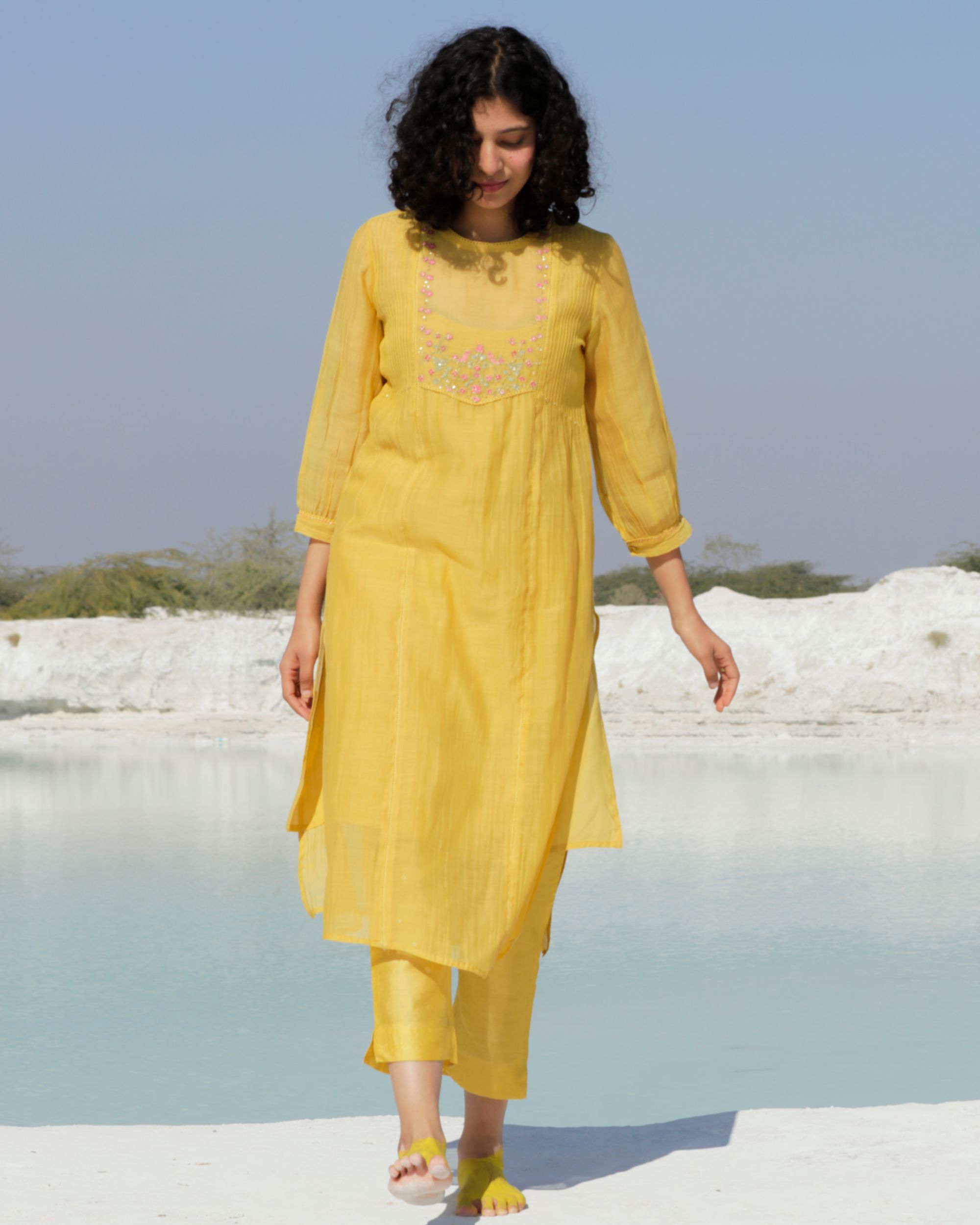 yellow sequin kurta