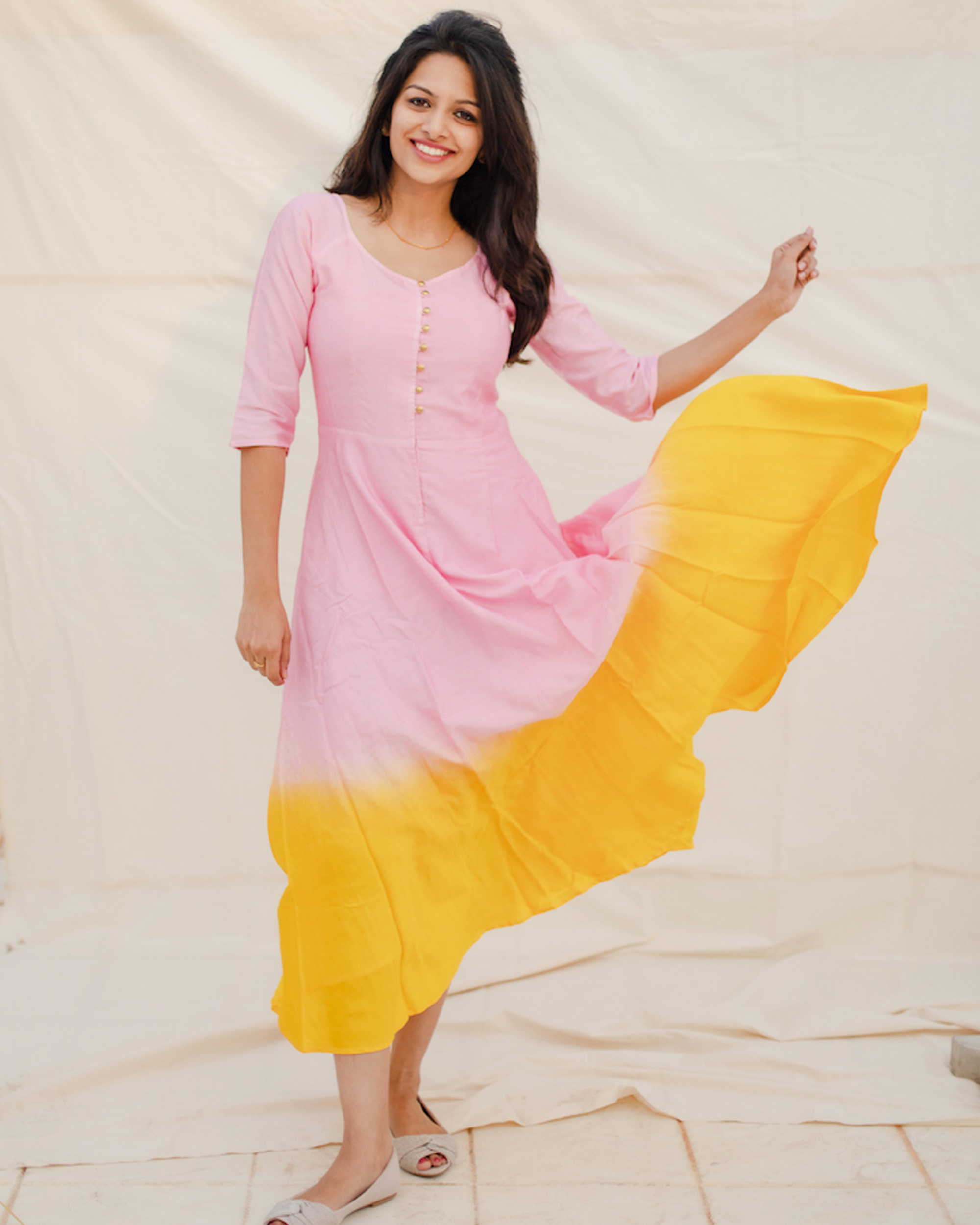 Pink and yellow ombre fit & flare dress
