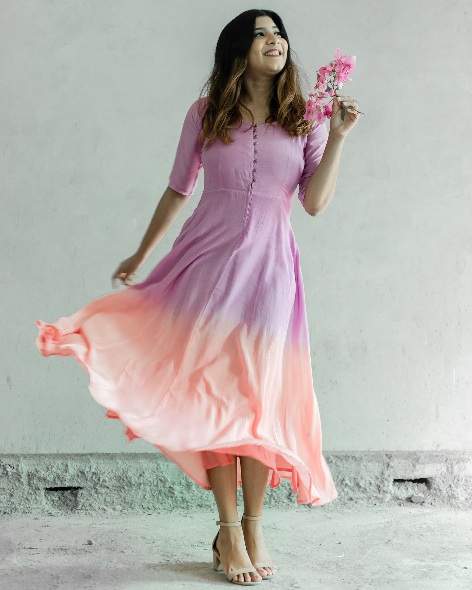 Purple and pink ombre fit & flare dress
