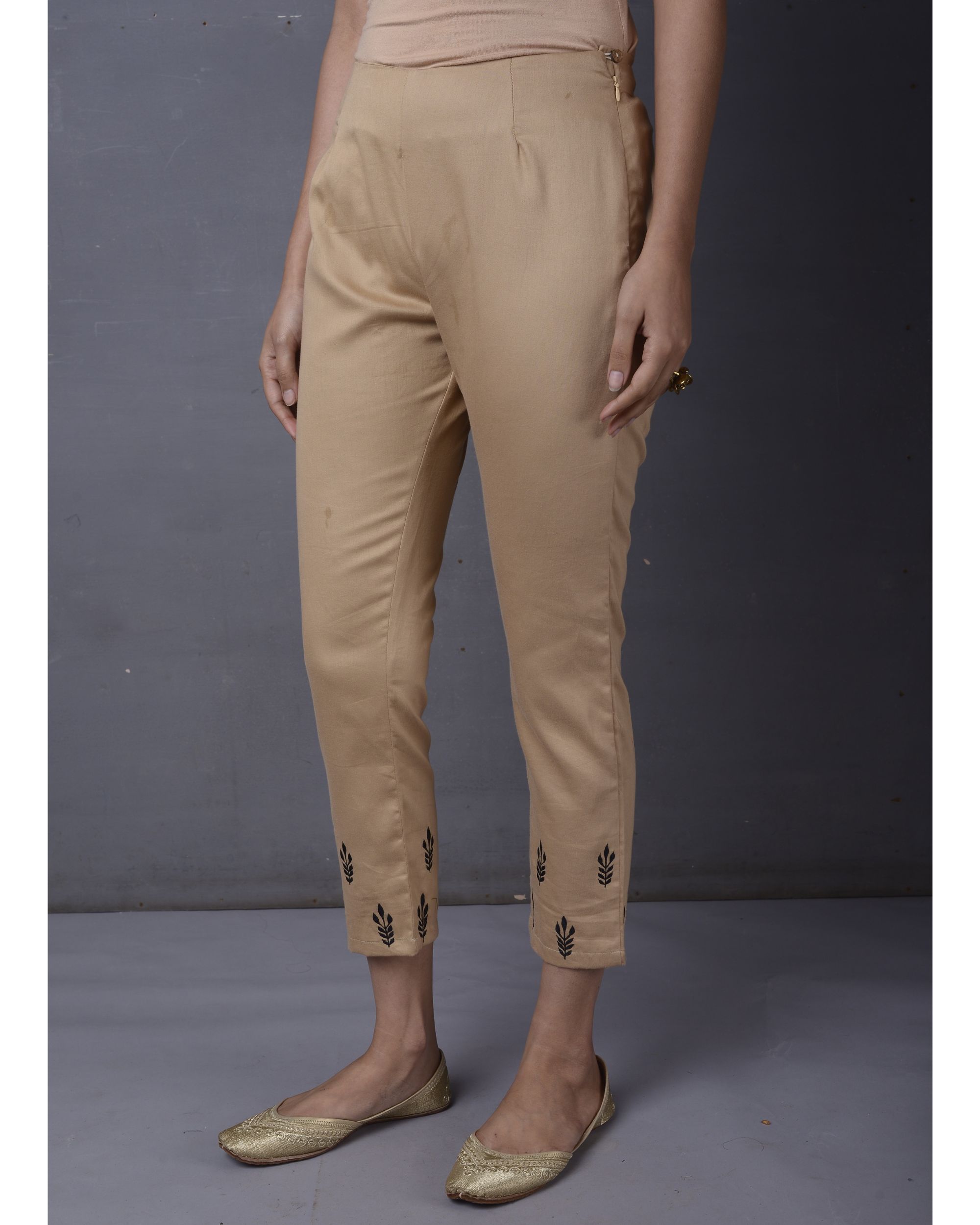 Beige embroidered pant by Pinksky  The Secret Label