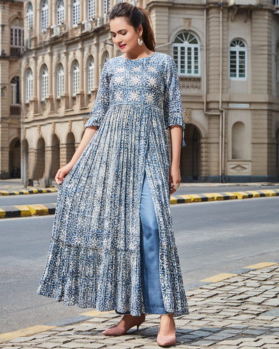 Blue kurta set - set of two by Satya Designs | The Secret Label