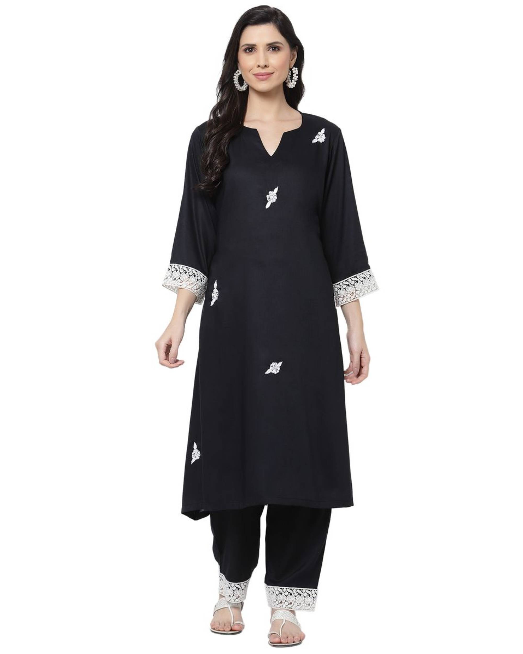 Black lace detailed kurta by D'ART STUDIO | The Secret Label