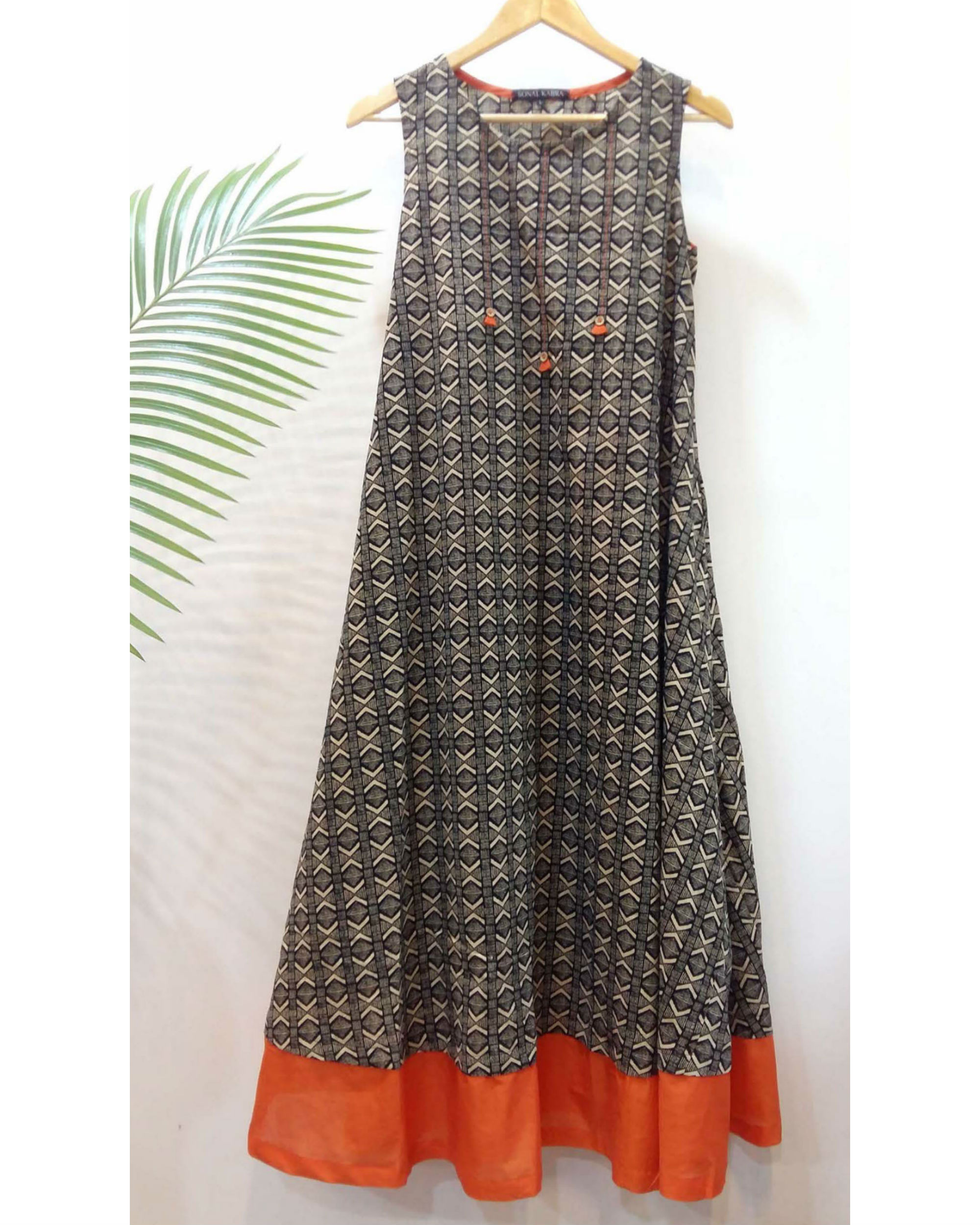 Grey dress with orange border by Sonal Kabra | The Secret Label