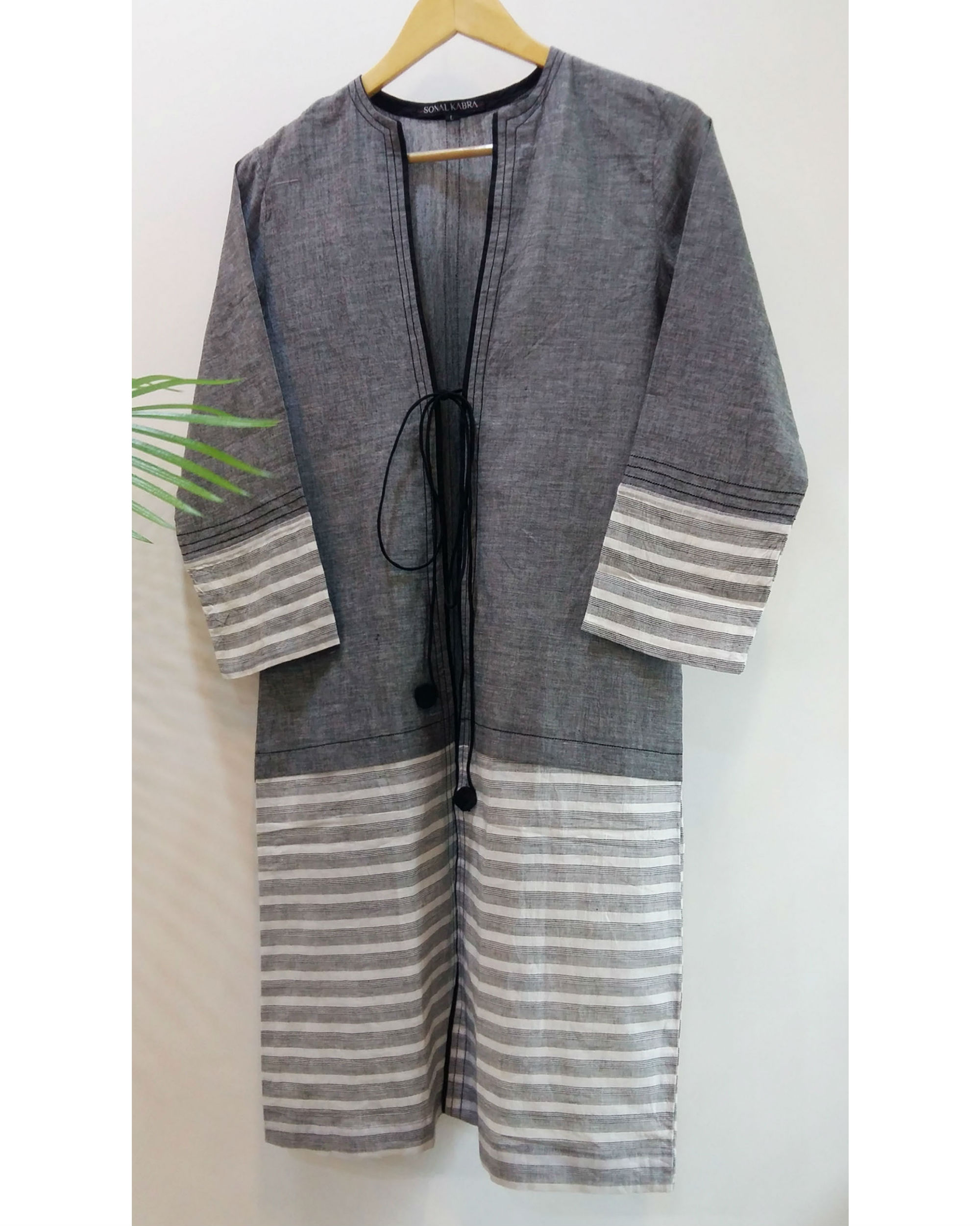 Grey striped jacket by Sonal Kabra The Secret Label