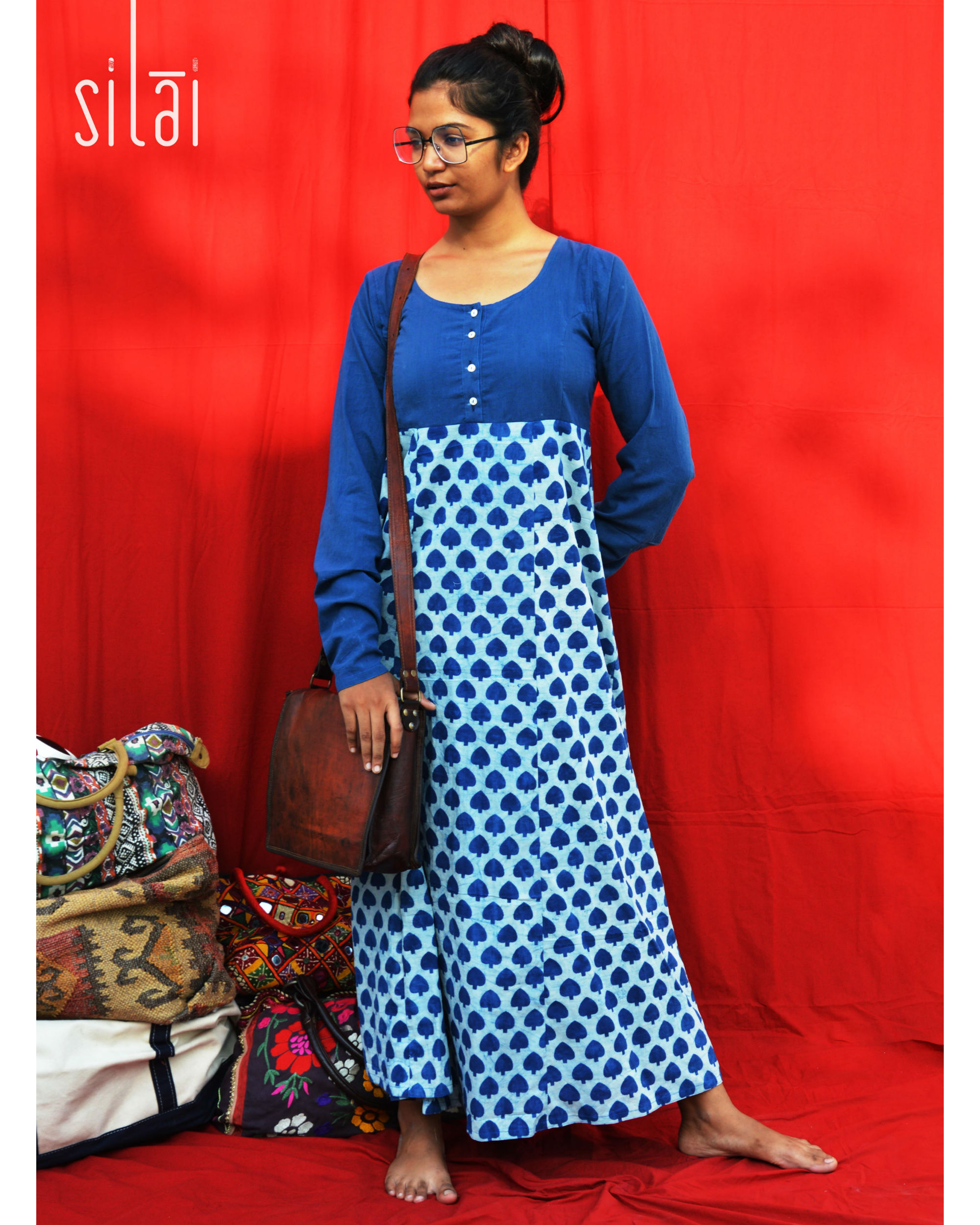 Shades of blue maxi dress by Silai | The Secret Label