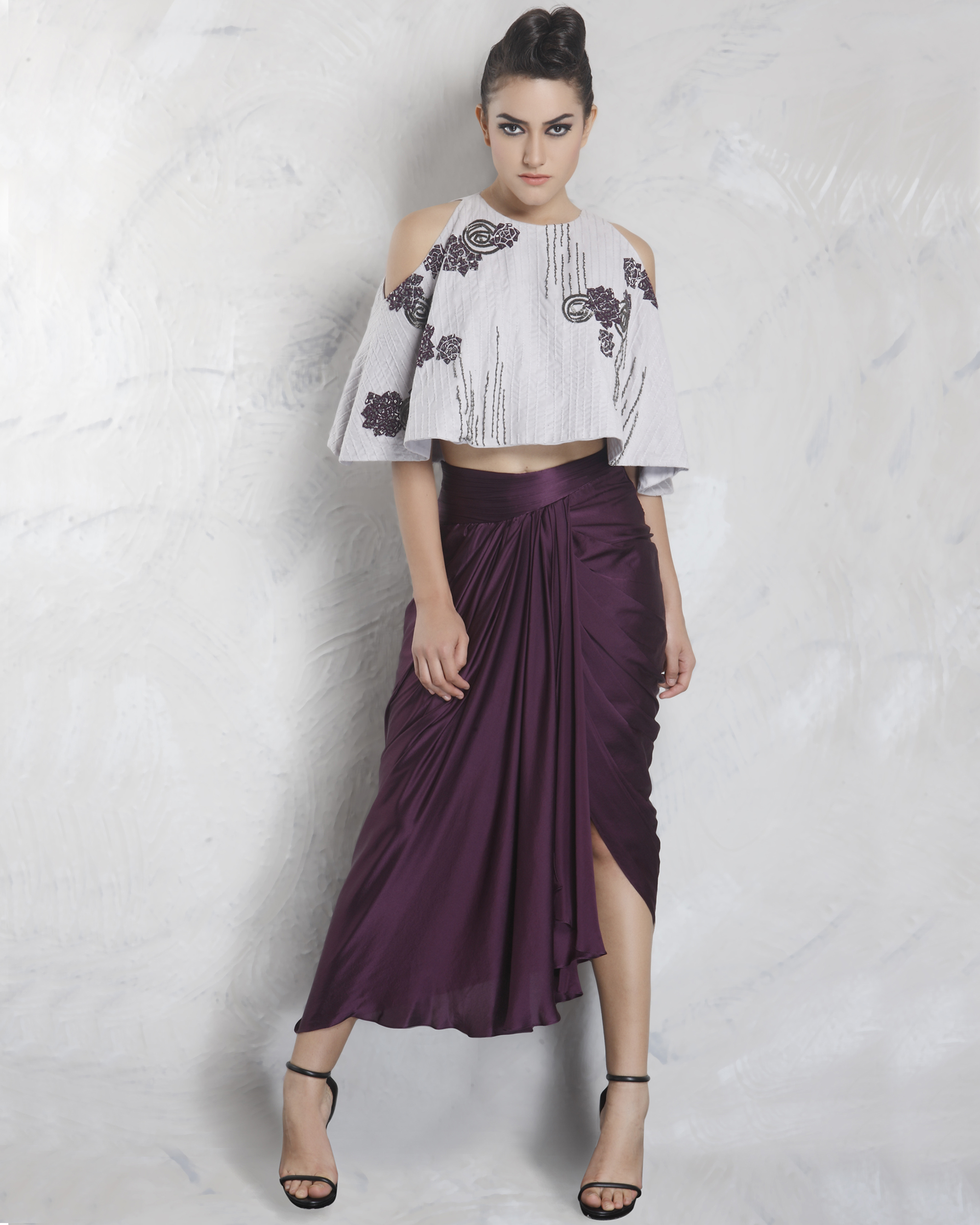 Wine silk drape skirt by Babita Malkani | The Secret Label