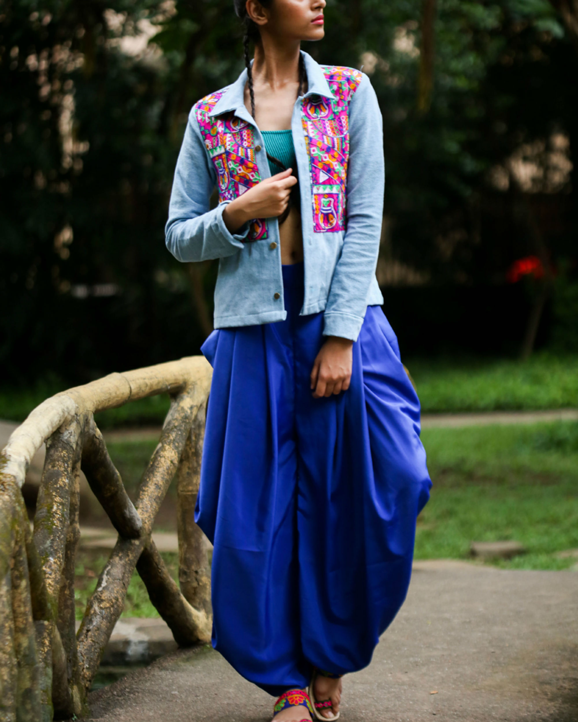 Blue crop top with dhoti pants  set of two by My Mini Trunk  The Secret  Label
