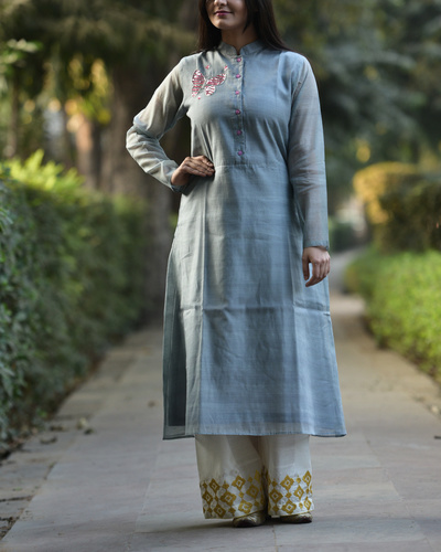 Grey embroidered tunic by Kokum | The Secret Label