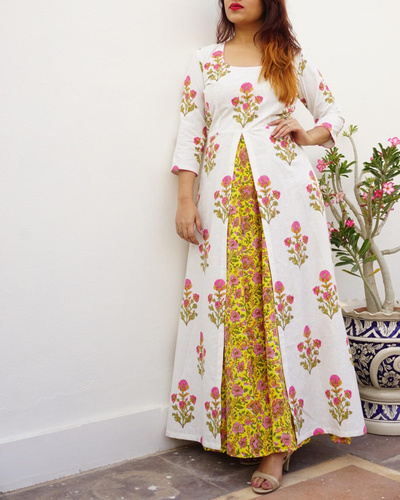 Yellow maxi with block printed tunic by Rivaaj | The Secret Label