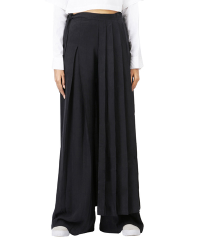 Black pleated wrap skirt by THREE | The Secret Label