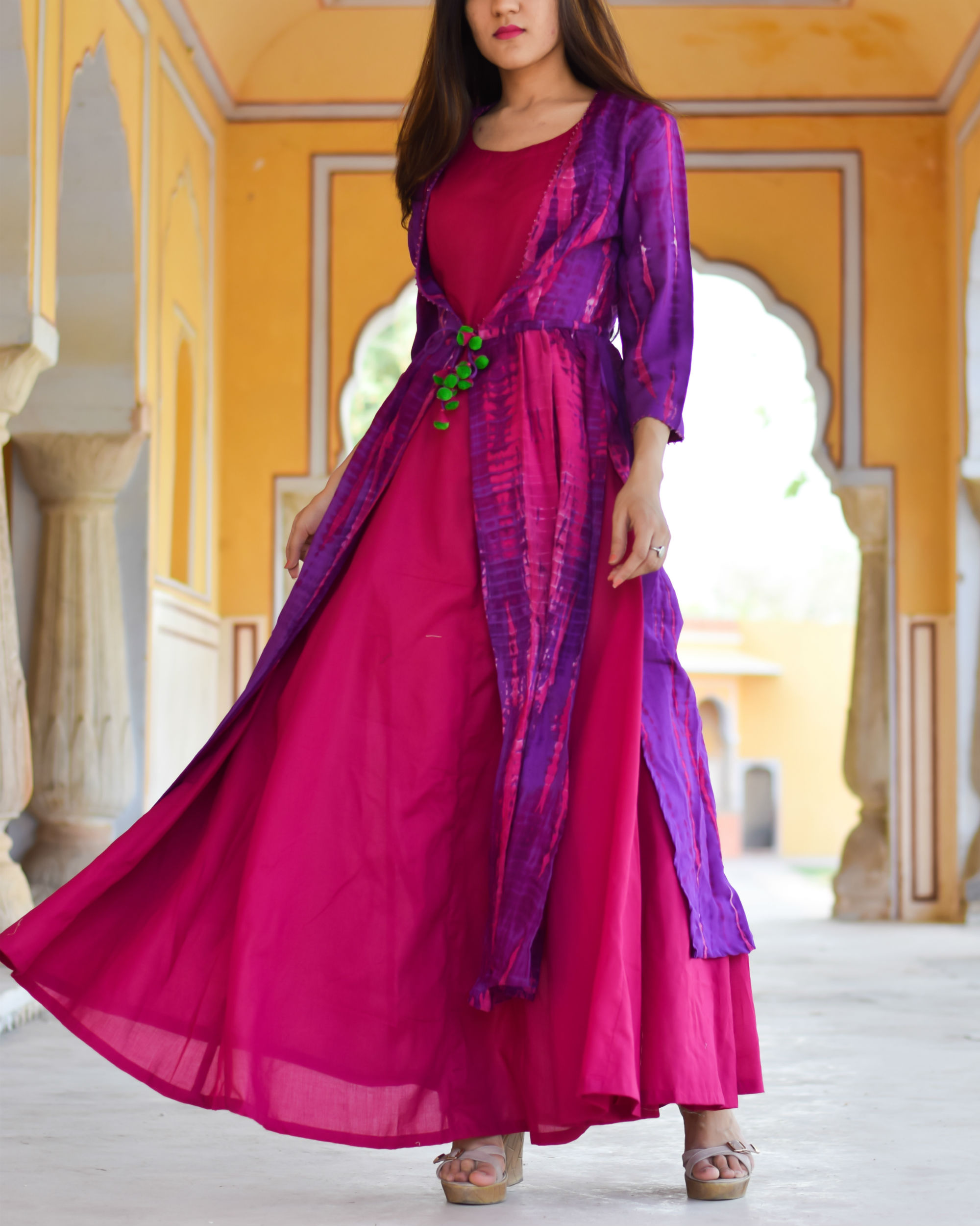 Purple tasseled cape with maxi by Keva | The Secret Label
