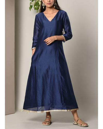 Blue chanderi lace highlight dress by trueBrowns | The Secret Label