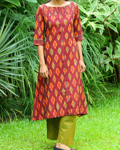 Maroon ikat tunic by Mantra | The Secret Label