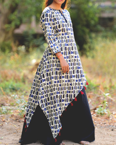 Asymmetrical persian kurti with black skirt by Sugandh | The Secret Label
