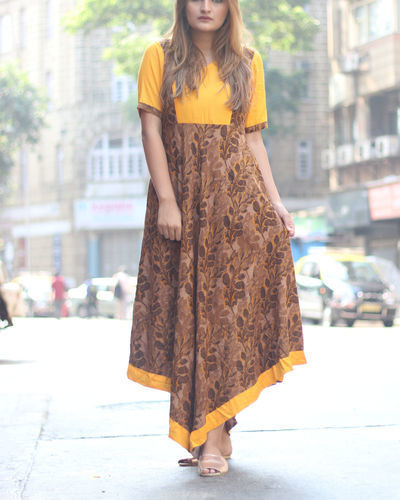 Mustard pinaform dress by Miar | The Secret Label