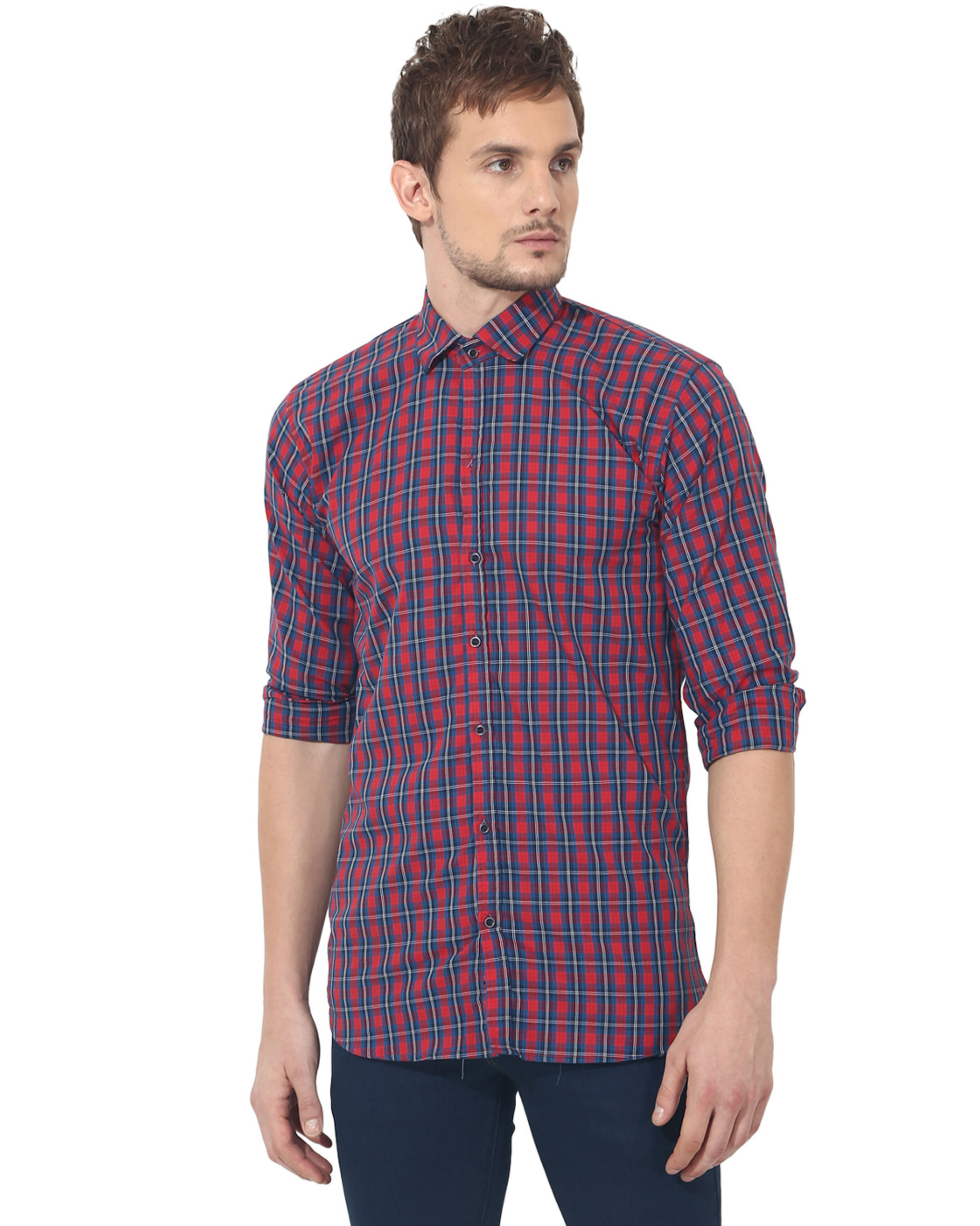 Red & blue checks casual shirt by Green Hill | The Secret Label